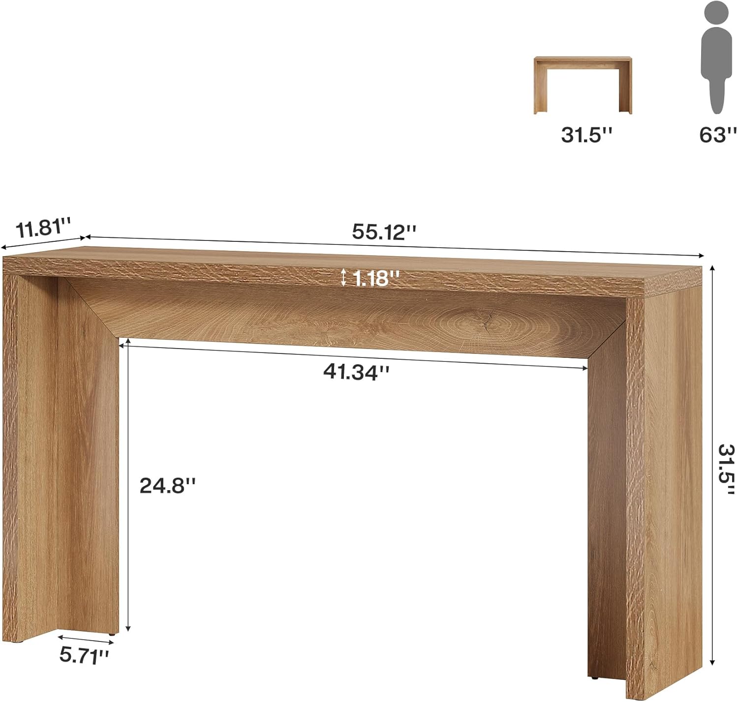 140 cm Landelijke Consoletafel met Opbergruimte, Houten Banktafel voor Hal en Woonkamer