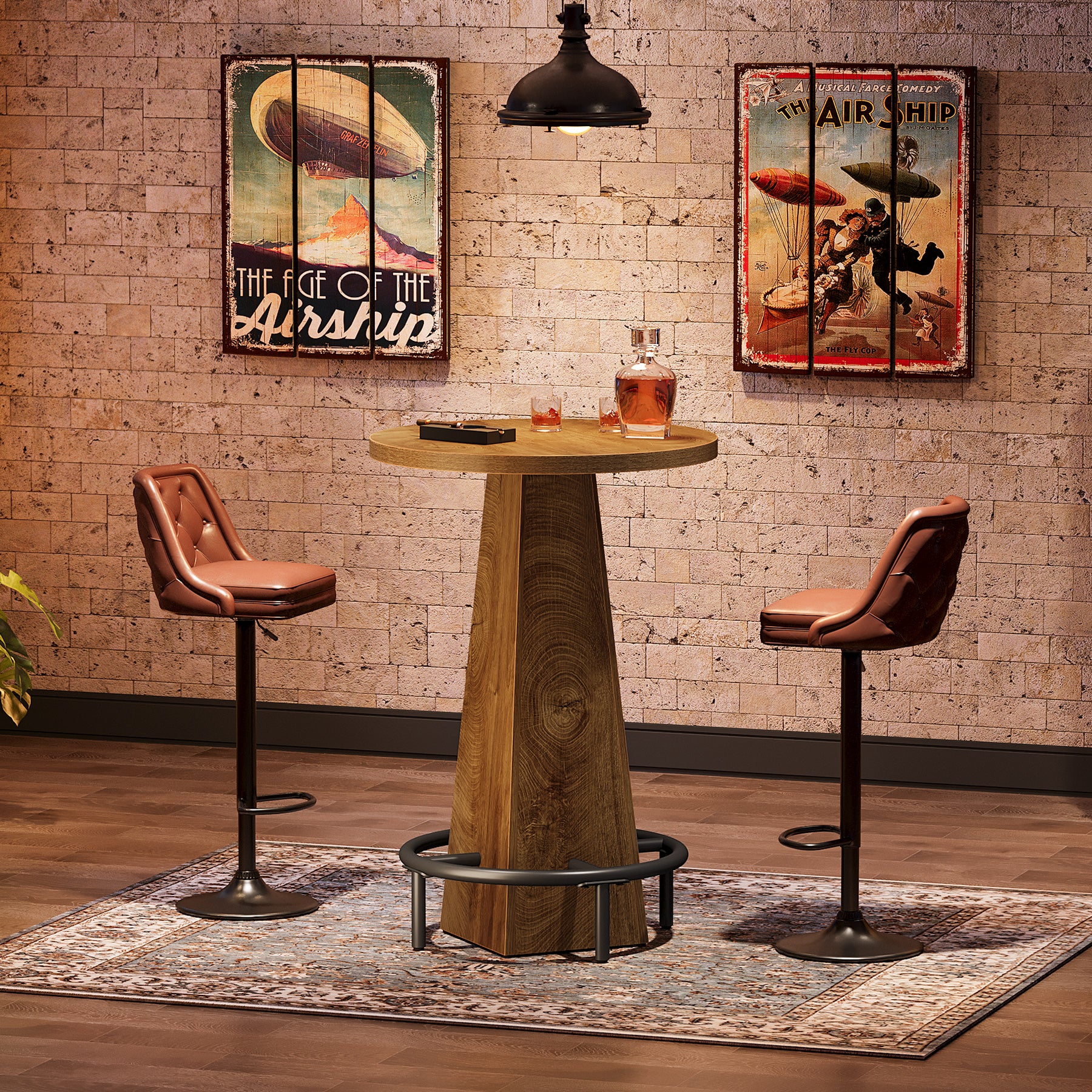 95 cm Ronde Bartafel met Metalen Voetring, Houten Bistro Statafel
