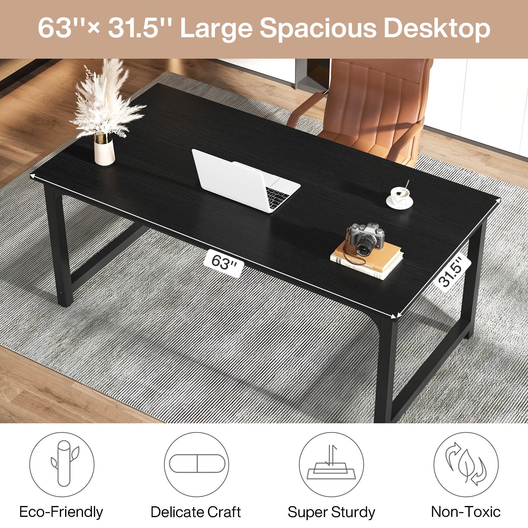 160x80 cm Computerbureau, Ruime Werkplek in Vintage Bruin en Zwart