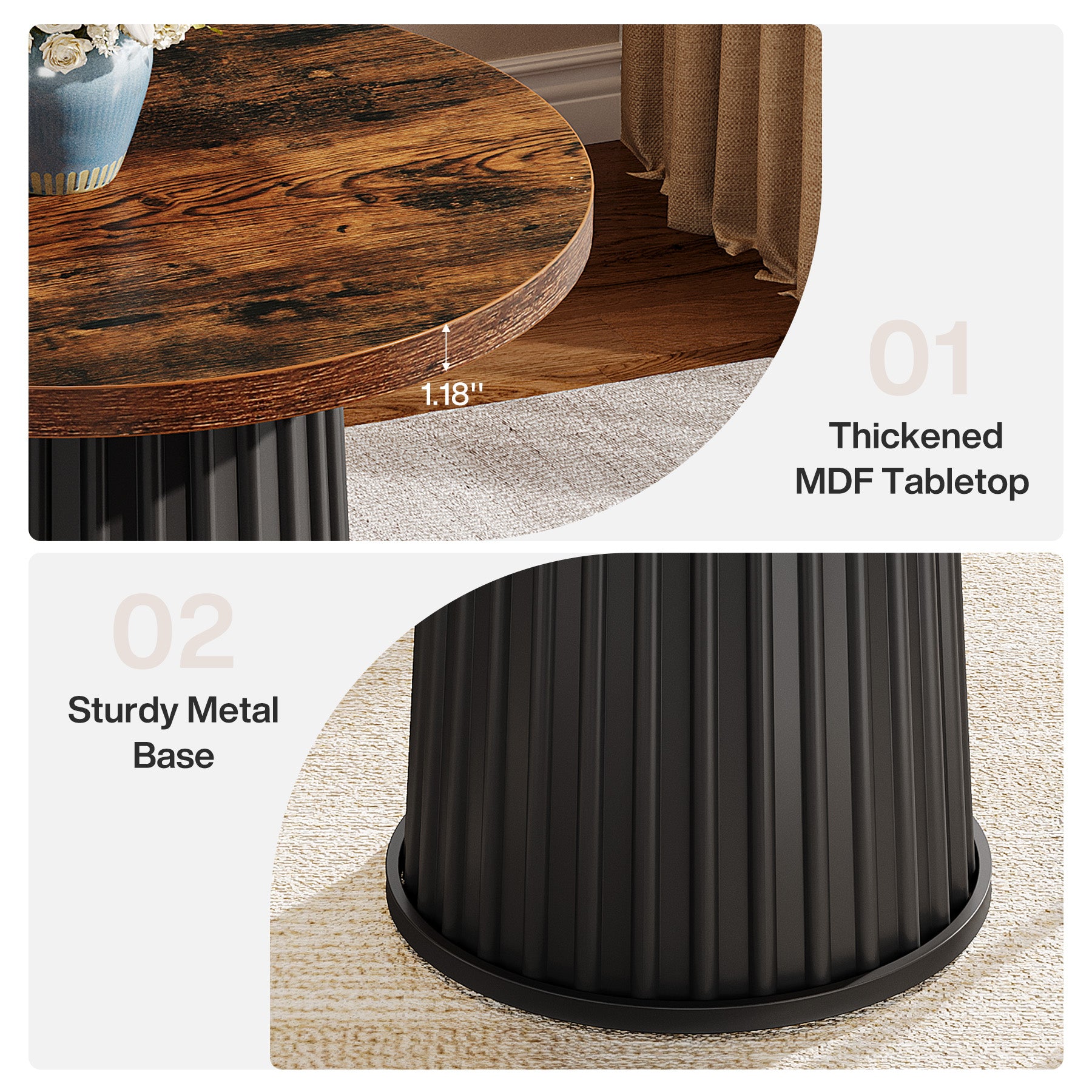 60 cm Ronde Eettafel, Moderne Keukentafel Met Metalen Voet Voor Kleine Ruimtes