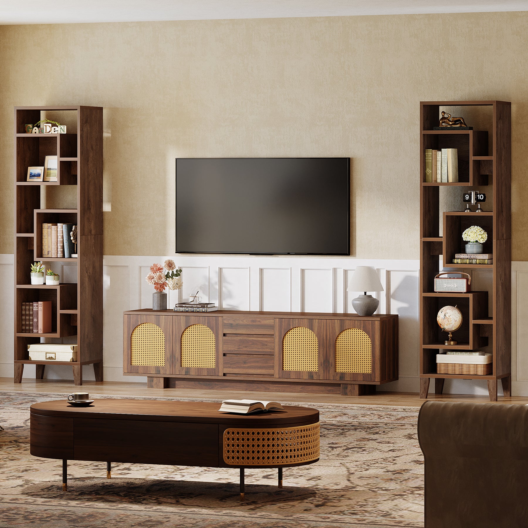 180 cm Hoge Hoekplank, 8-Niveau Houten Boekenkast en Plantenstandaard voor Woonkamer