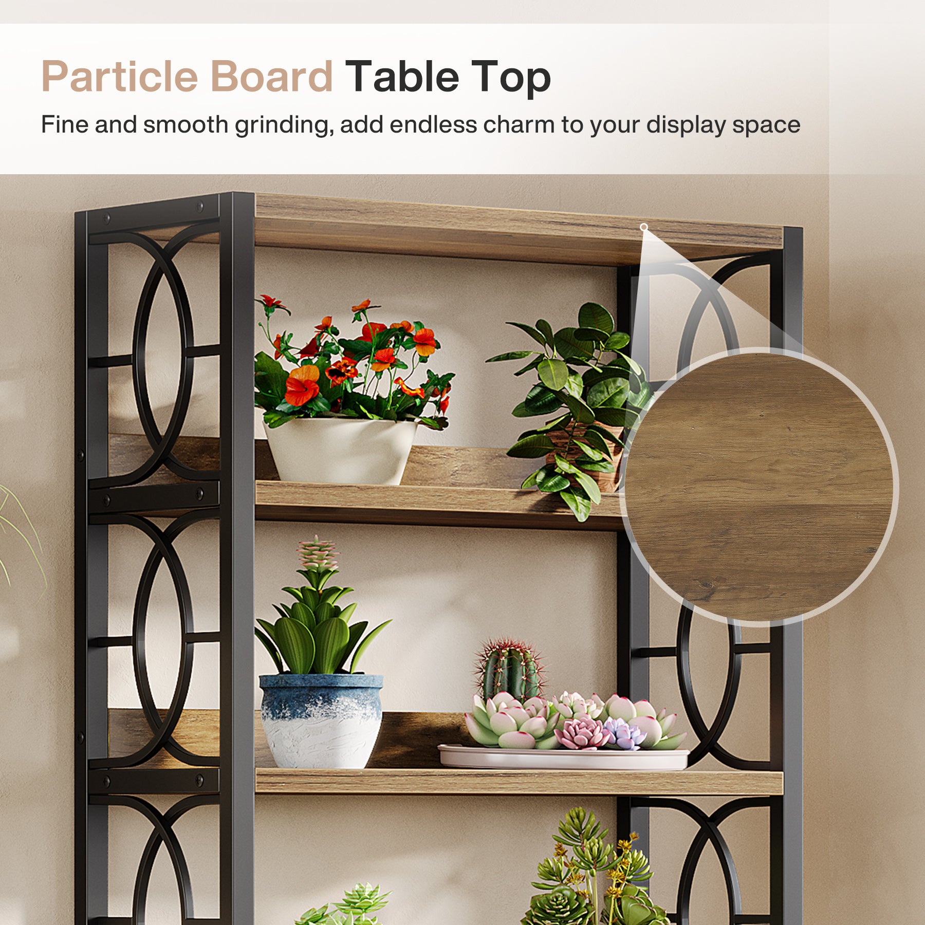 180 cm Houten Plantenstandaard met 6 Niveaus, Industrieel Vrijstaand Plantenrek in Rustiek Bruin en Zwart