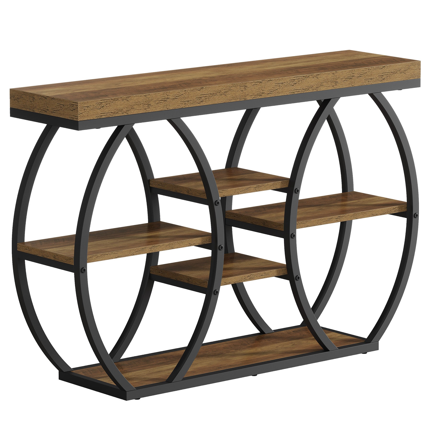 Tribesigns Consoletafel 120 cm met 6 etages, smalle haltafel in landelijke stijl met stevig metalen frame