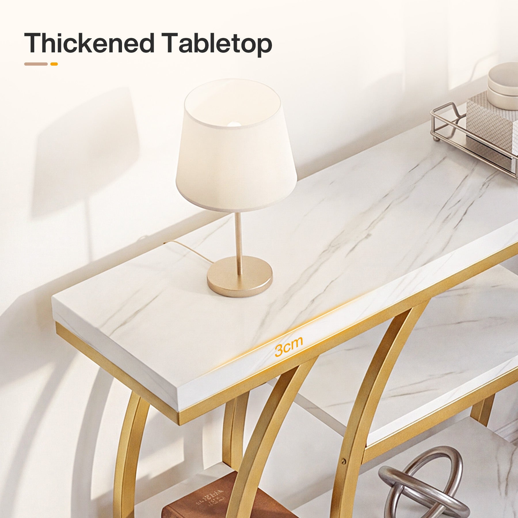 Tribesigns consoletafel 105 cm – smalle haltafel met 5 legplanken, goudkleurig metalen frame en blad in marmerlook