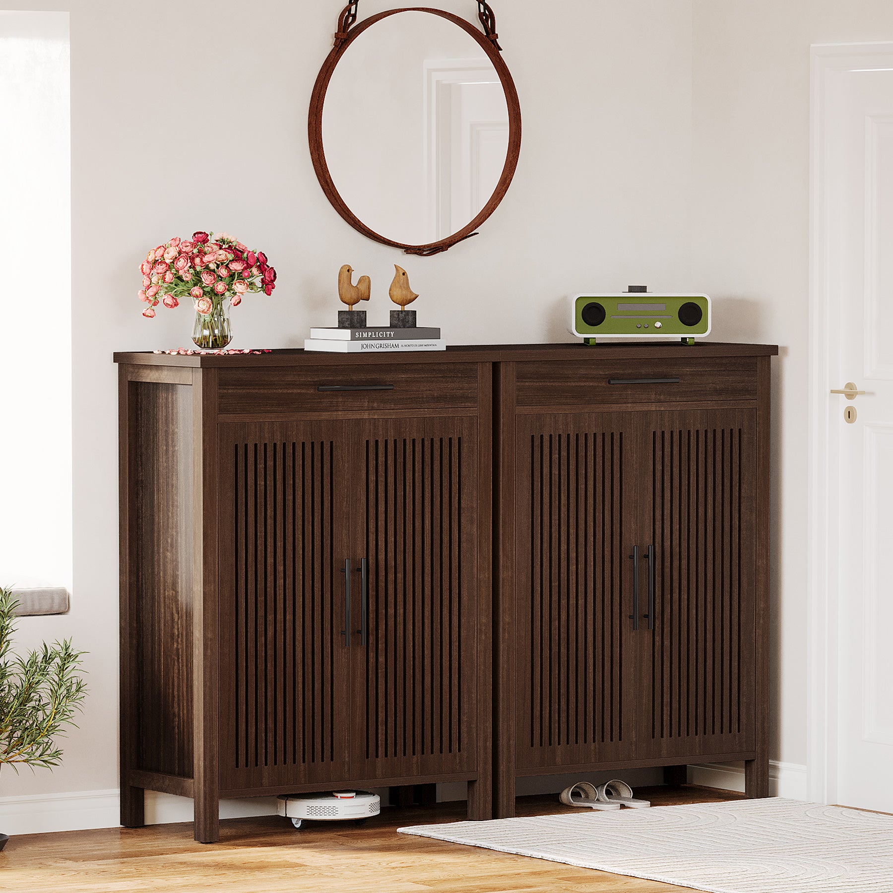 Smal Schoenenmeubel 80 cm, Verstelbare Kast Met 5 Planken En Lamellendeuren