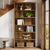 190 cm Hoge Boekenkast met 6 Lagen, Ruime Vrijstaande Houten Opberg- en Displaykast, Bruin 3