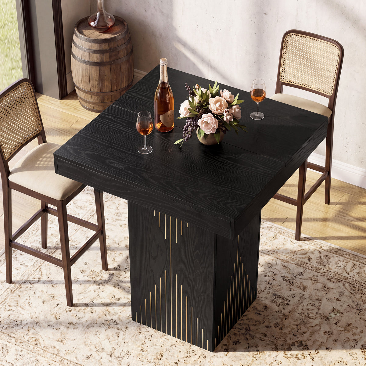 Tribesigns 80 cm hoge vierkante bartafel met voet, modern zwart design voor thuis, keuken en kleine ruimtes