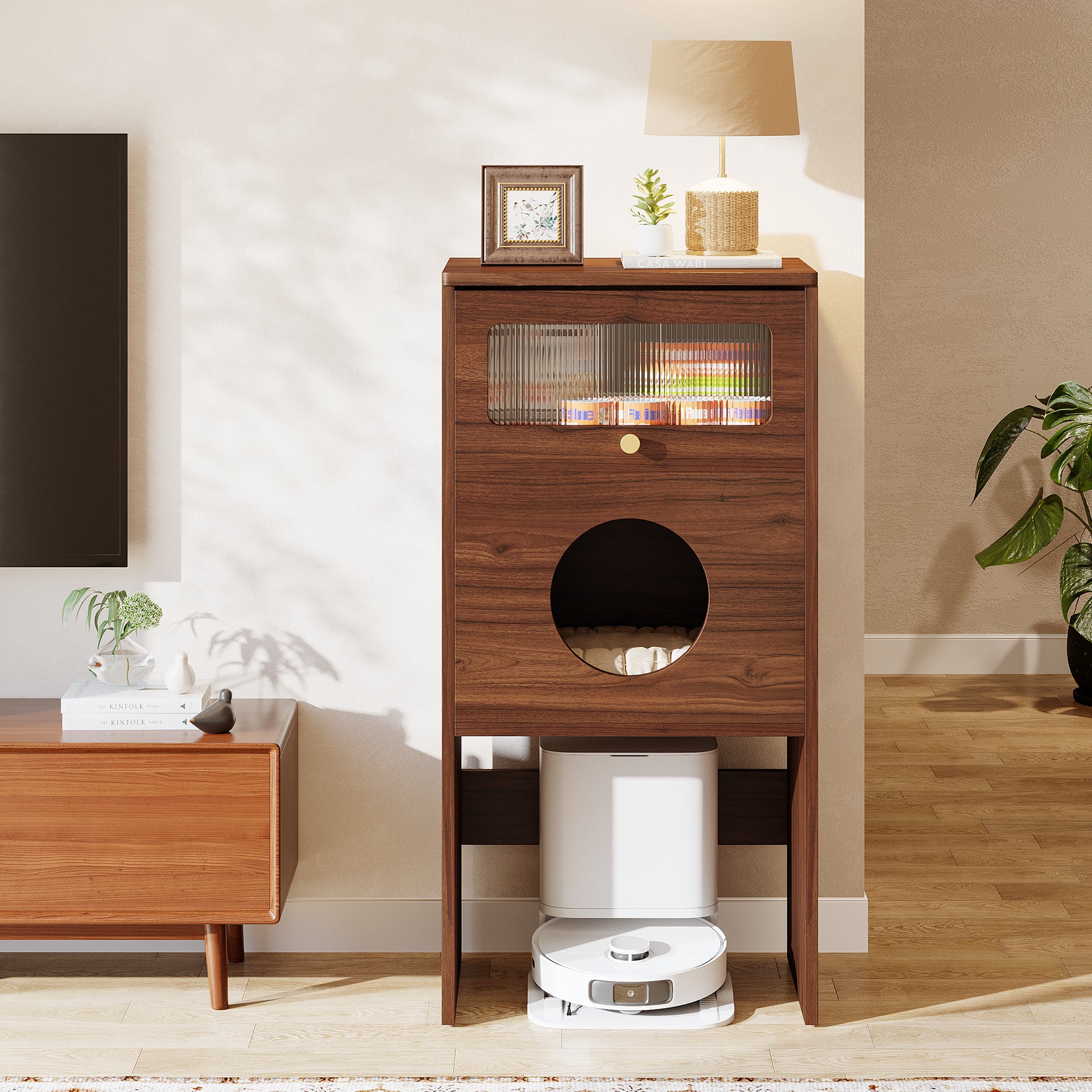 Kattenmeubel met Acryl Deur, Modern Bijzetkastje voor Huiskamer