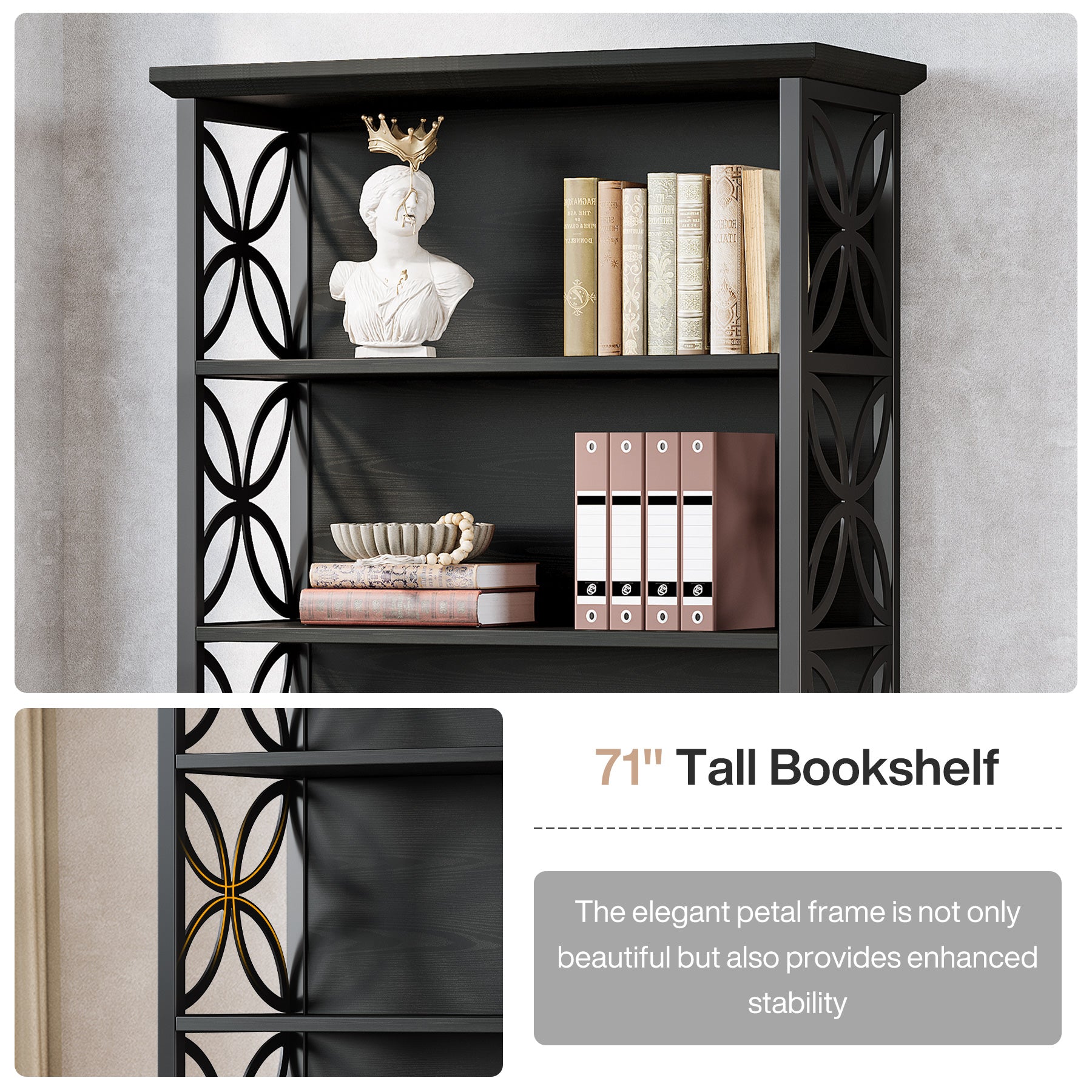 180 cm Industriële Boekenkast, 6 Open Rekken met Metaal Frame voor Elke Ruimte