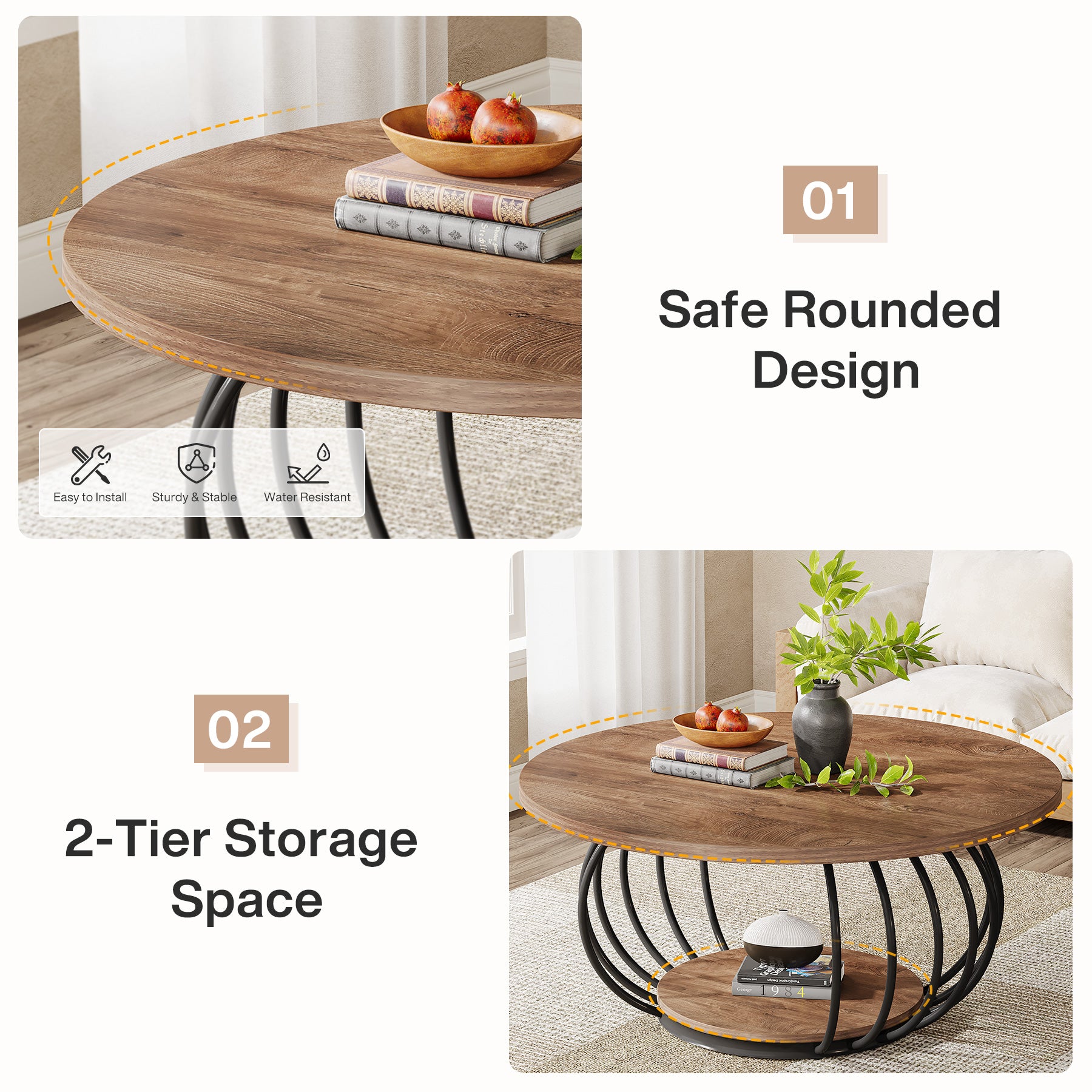 Salontafel Rond 100 cm van Hout met Metalen Frame