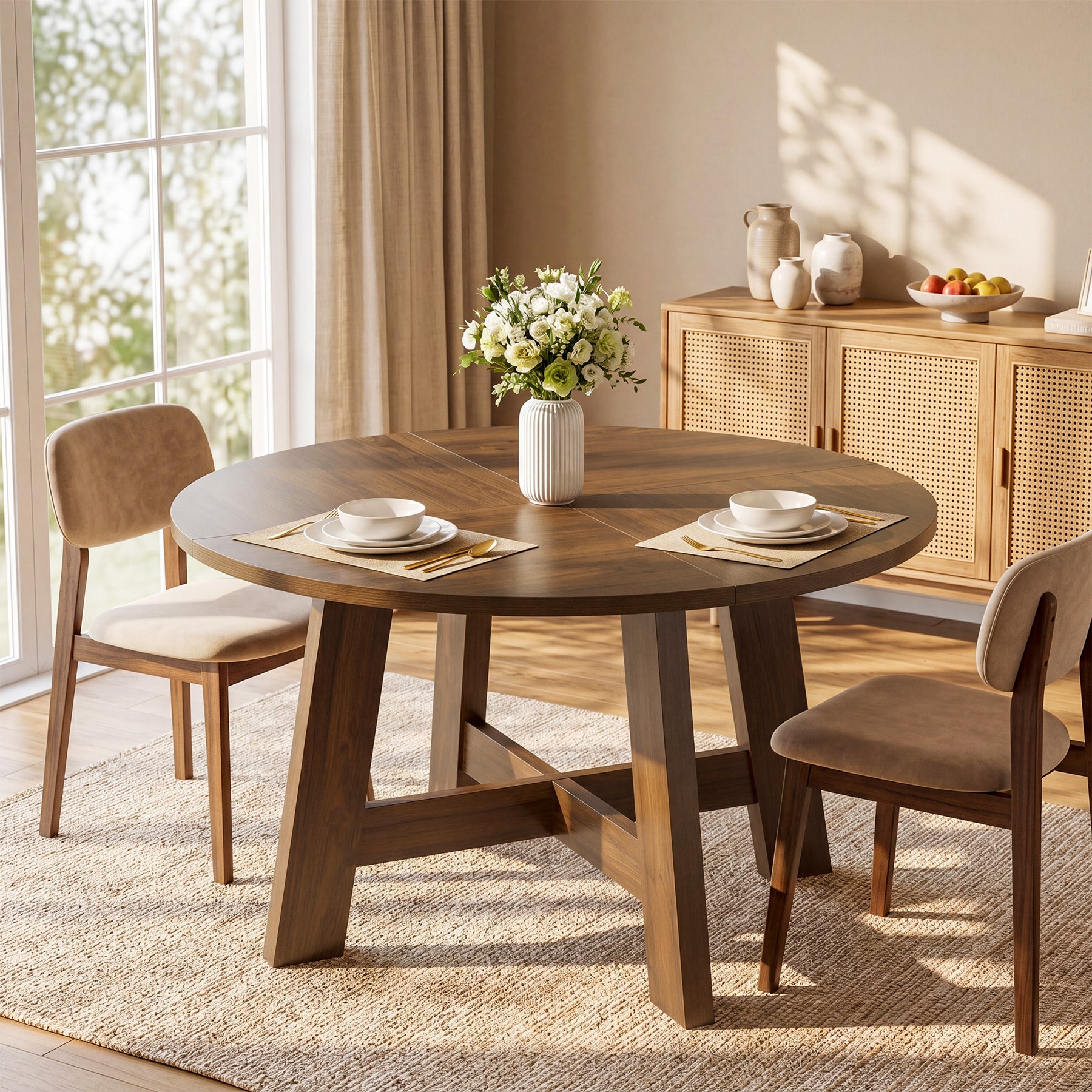 Tribesigns 118 cm ronde eettafel, farmhouse keukentafel met kruissteun voor 4-6 personen