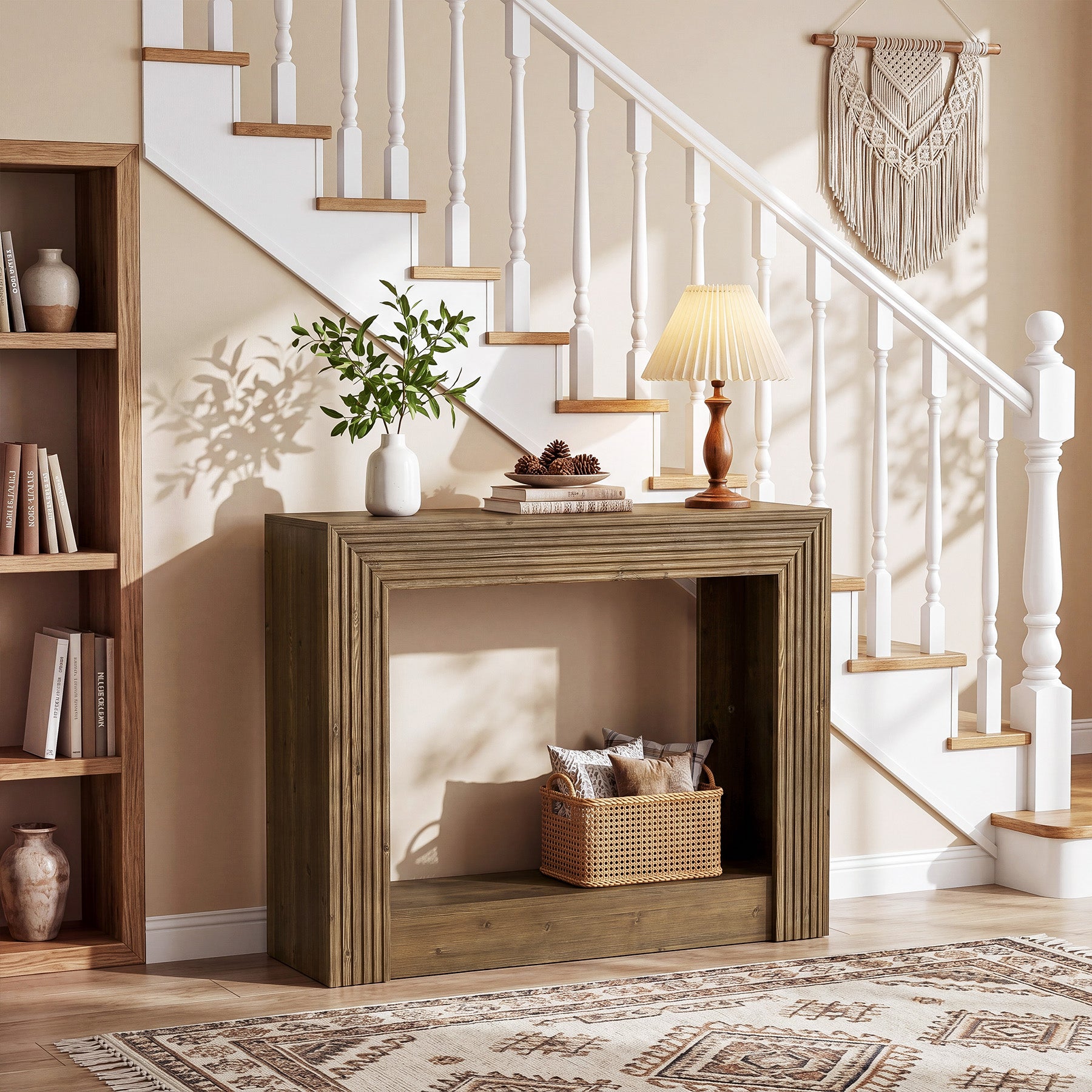 105 cm farmhouse consoletafel met opbergruimte, smalle 2-laagse sidetable voor entree of achter de bank
