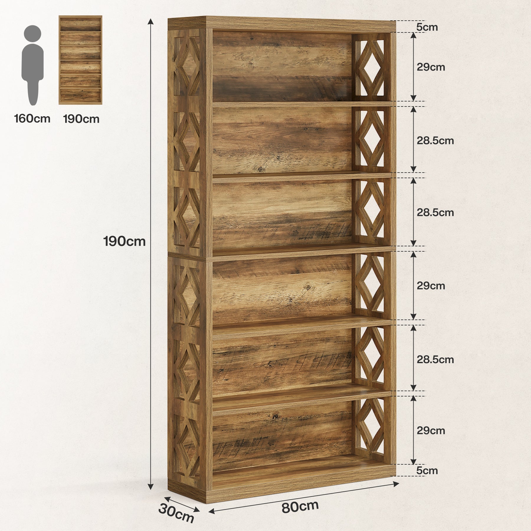 190 cm Tribesigns Hoge Boekenkast met 7 Niveaus, Industrieel Open Opbergrek voor Woonkamer en Kantoor