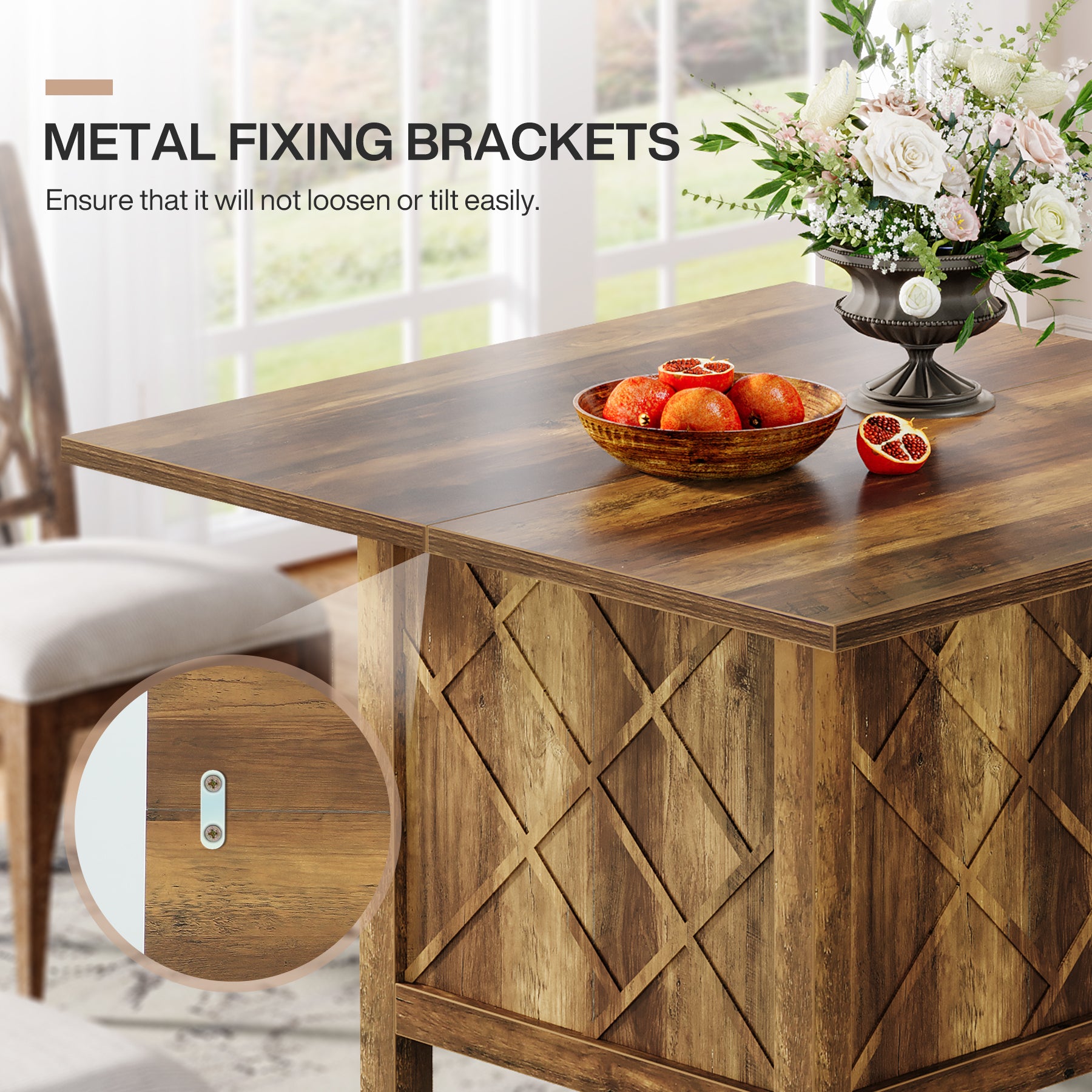 100 cm Landelijke Eettafel, Vierkante Houten Tafel met Stevig Frame voor Eetkamer