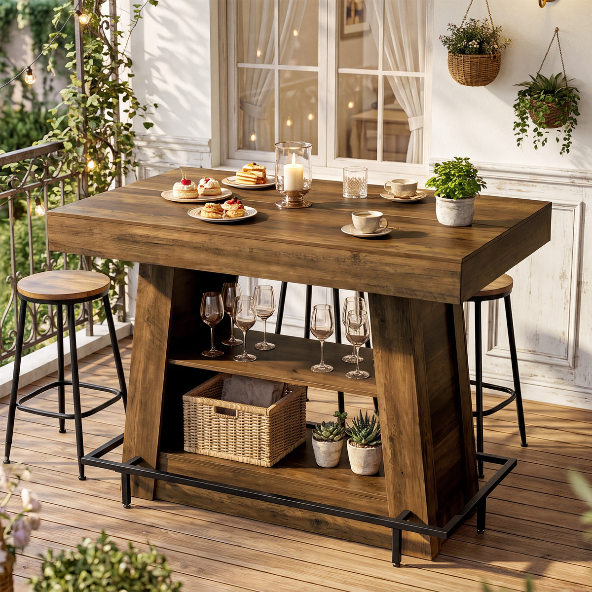 120 cm Tribesigns hoge bartafel met 3 opbergplanken, industriële keukentafel met voetsteun voor eetkamer