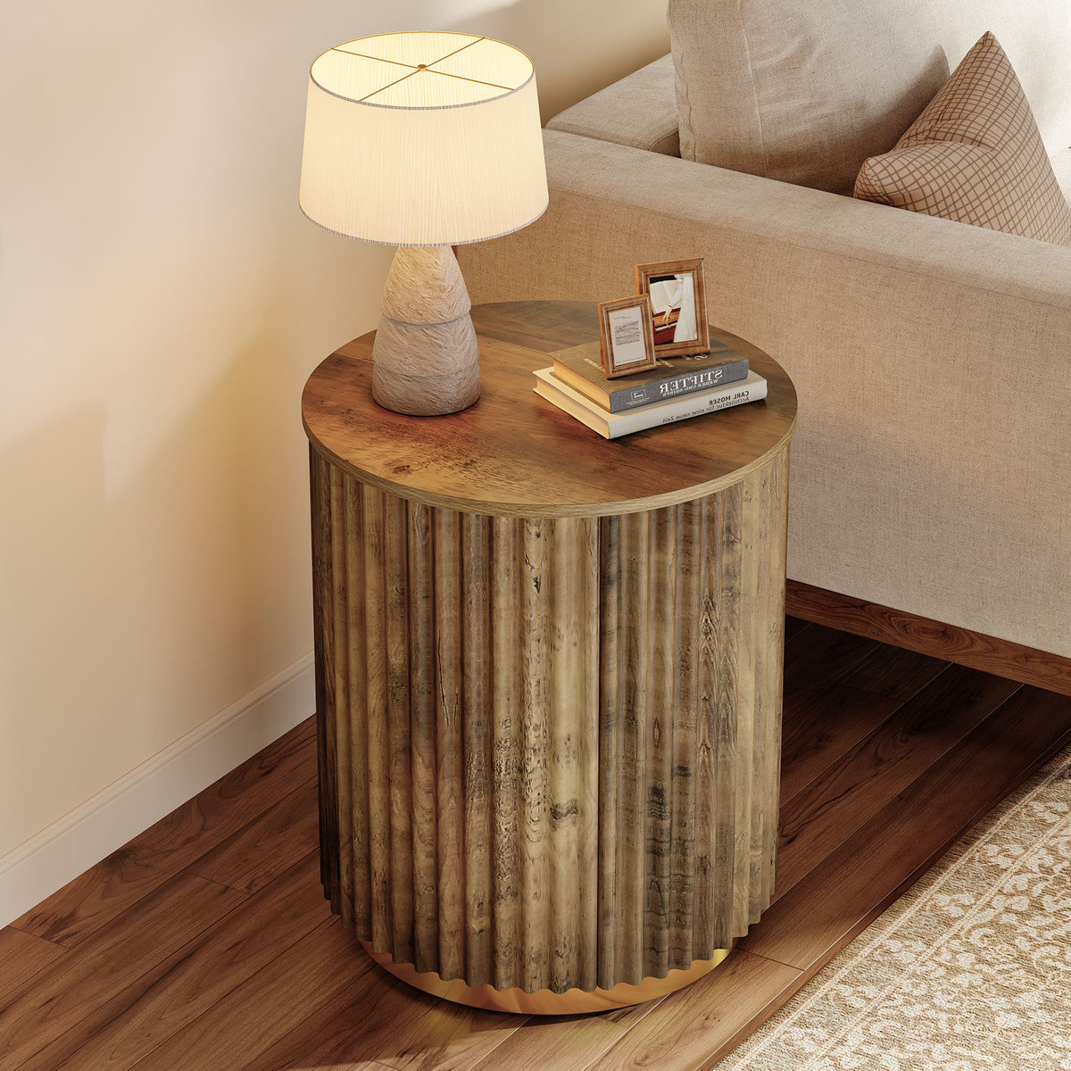 50 cm Tribesigns rond bijzettafeltje met geribbeld design, moderne nachtkastje voor woonkamer en slaapkamer