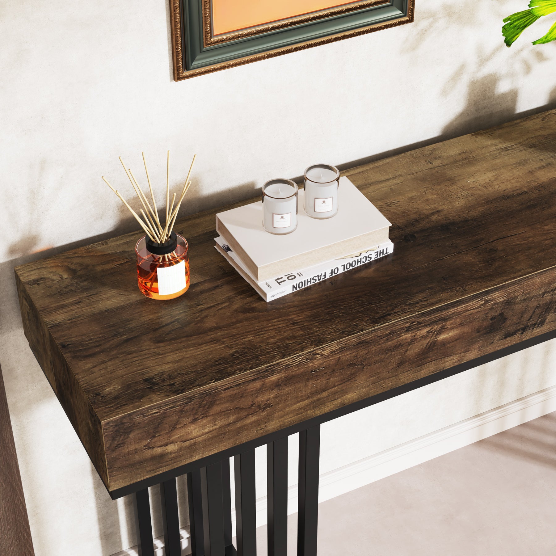 140 cm Industriële Consoletafel voor Entree, Stijlvolle Gangtafel met Metalen Frame