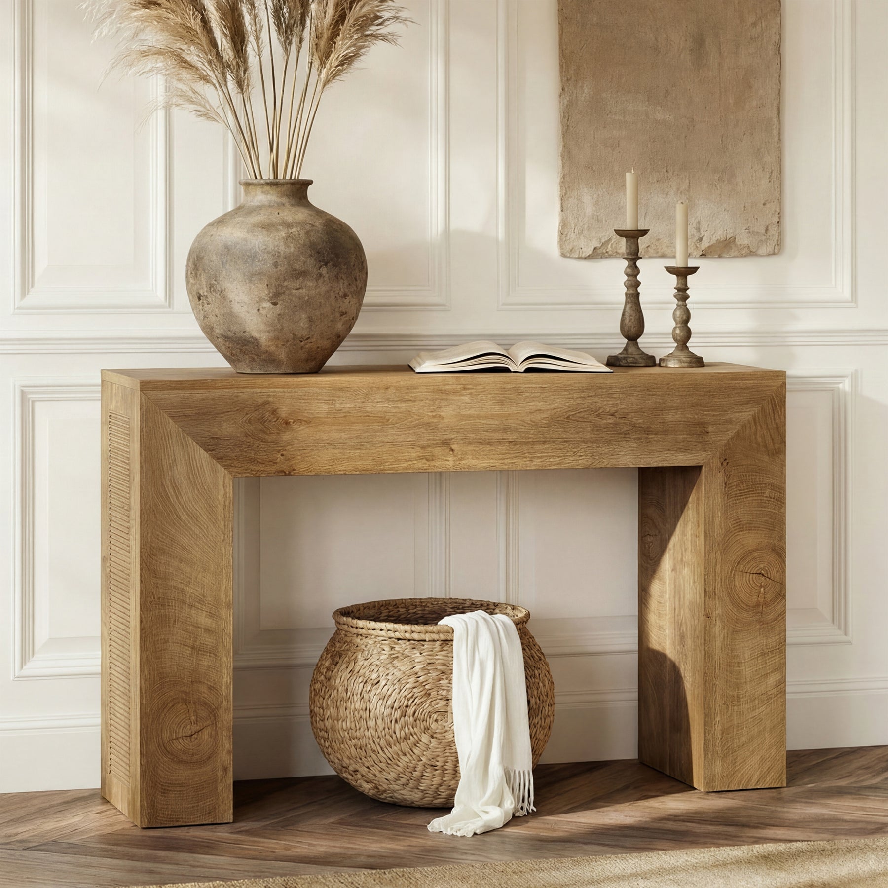 110 cm Console Tafel voor Hal, Kleine Farmhouse Sofa Tafel met Geprofileerd Ontwerp