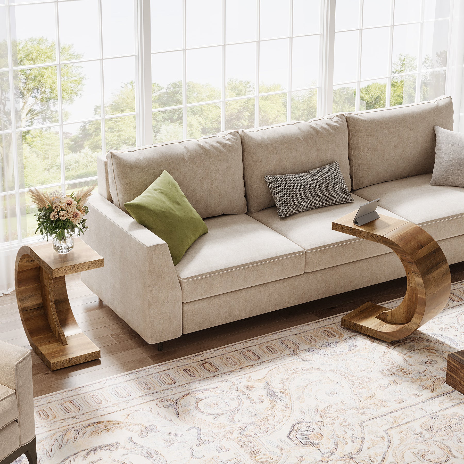 65 cm C-Vormige Bijzettafel, Smalle Salontafel voor Woonkamer en Slaapkamer