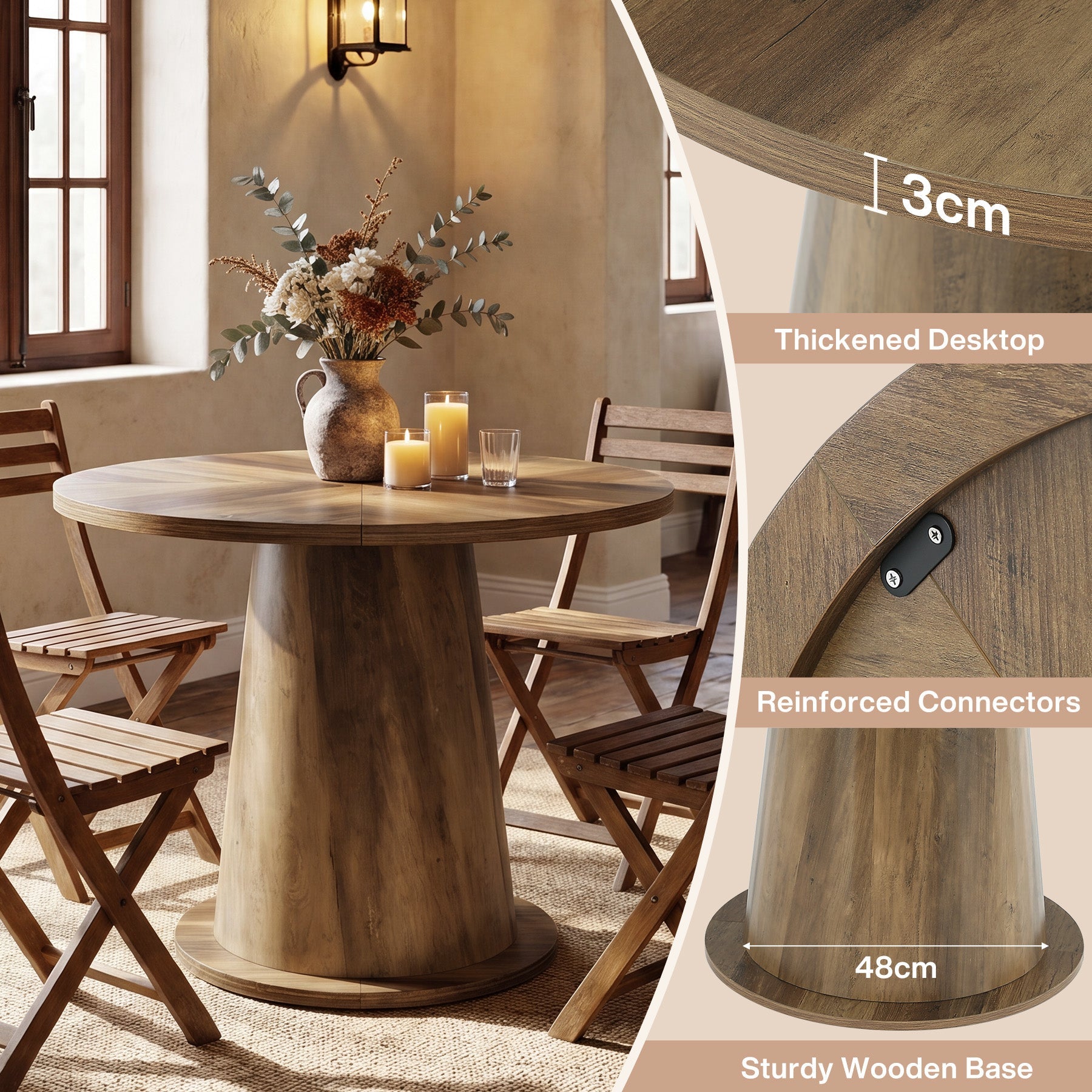Tribesigns 80 cm Ronde Eettafel voor 2–4 Personen, Keukentafel met Stevige Centrale Voet