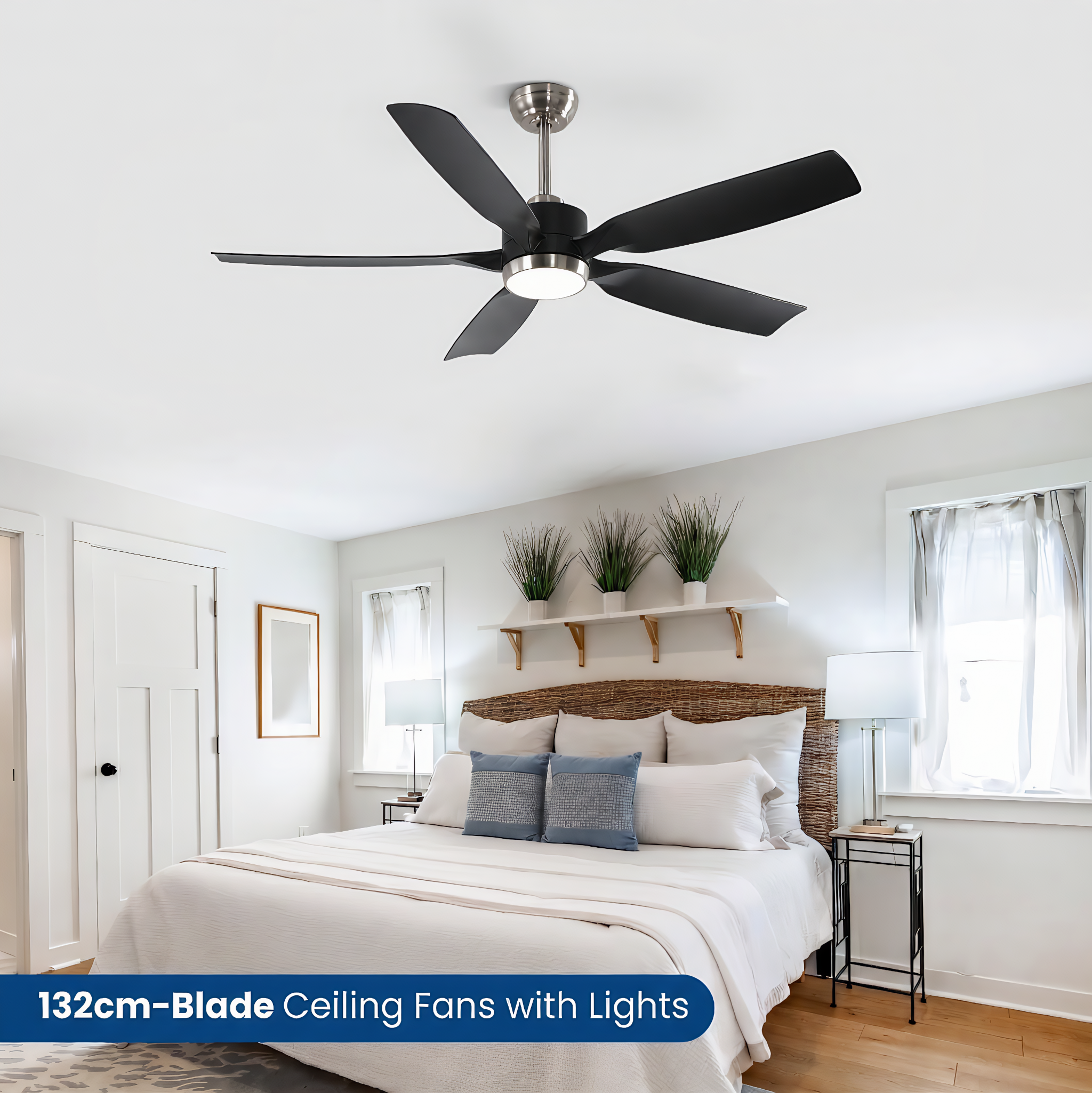 132 cm Tribesigns moderne plafondventilator met licht en afstandsbediening, 5-bladige ventilatorlamp met dimbare ledverlichting voor woonkamer terras en veranda [Energieklasse E]