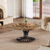 79 cm Ronde Salontafel van Hout, Landelijke Koffietafel met Metalen Sokkel voor Woonkamer 3