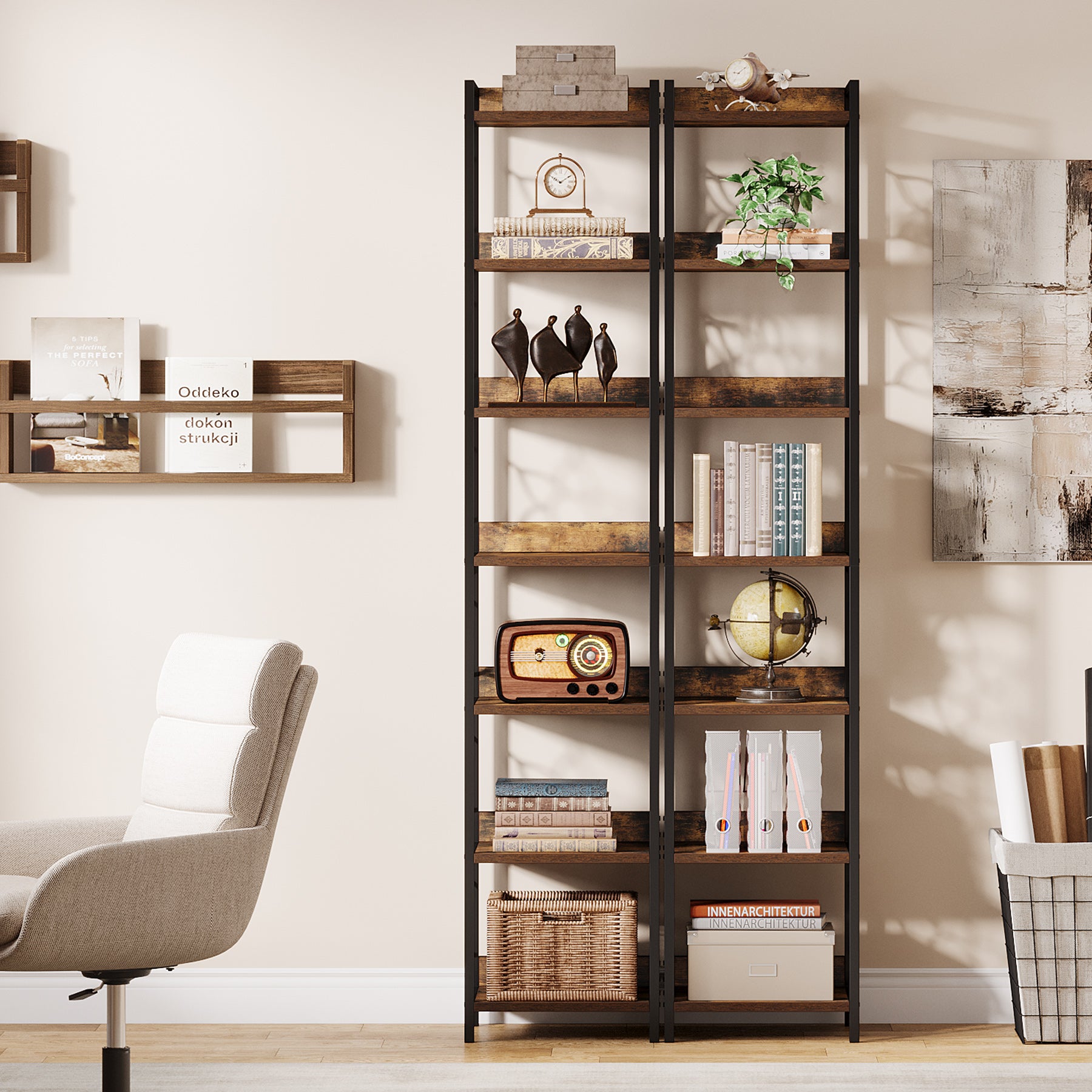 Tribesigns 200 cm 7-Tier Hoekplank，Extra Hoge Smalle Boekenplank