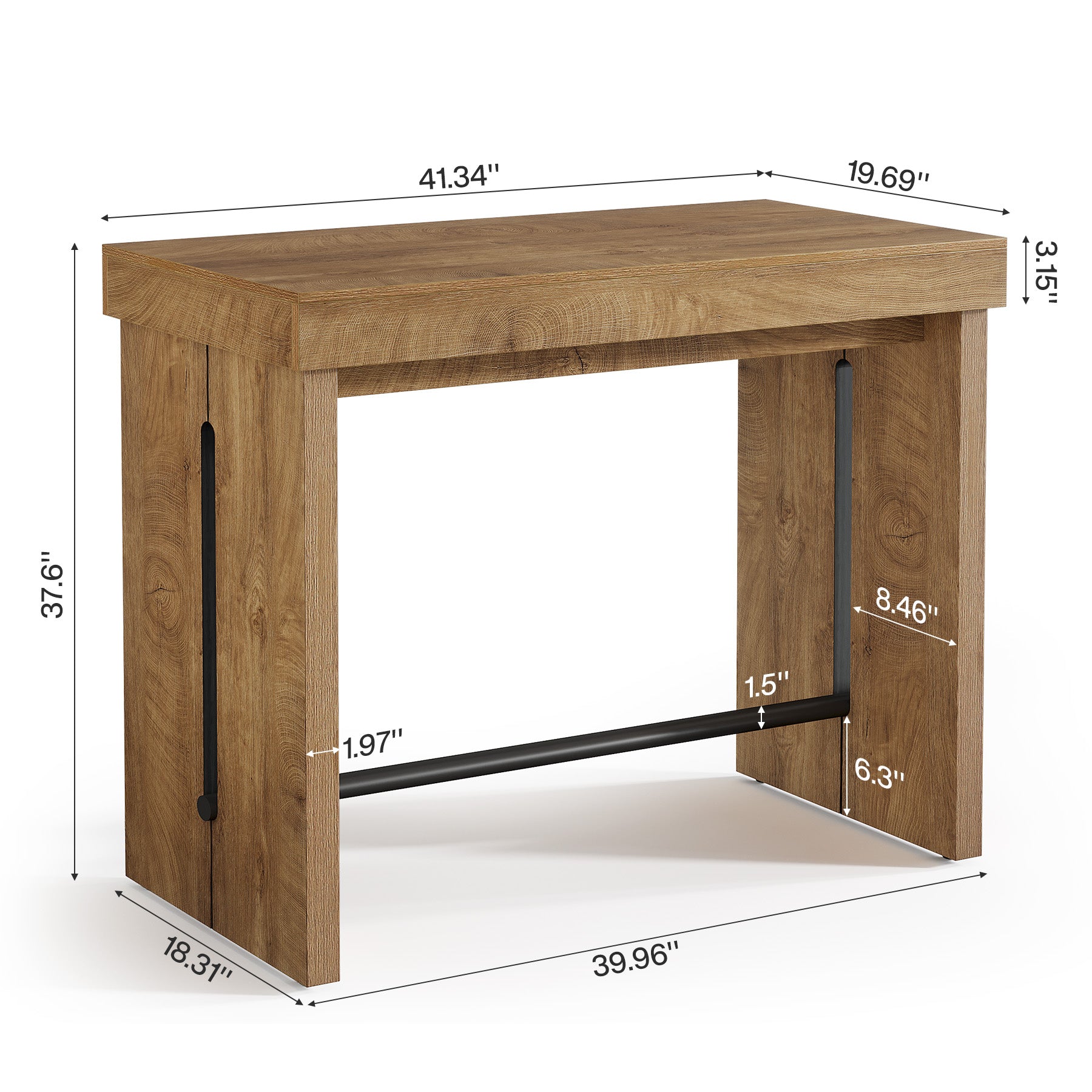 105 cm Bartafel met Metalen Voetsteun, Rechthoekige Statafel voor Keuken en Bistro (Alleen Tafel)