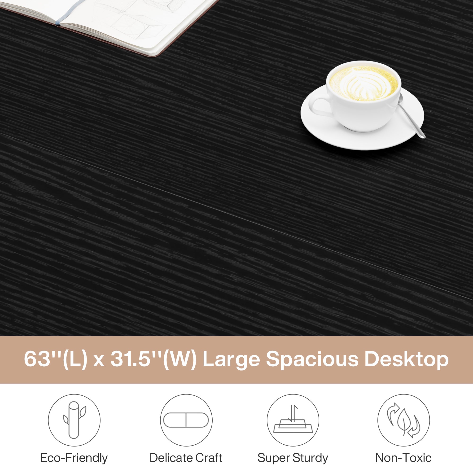 160x80 cm Computerbureau, Ruime Werkplek in Vintage Bruin en Zwart