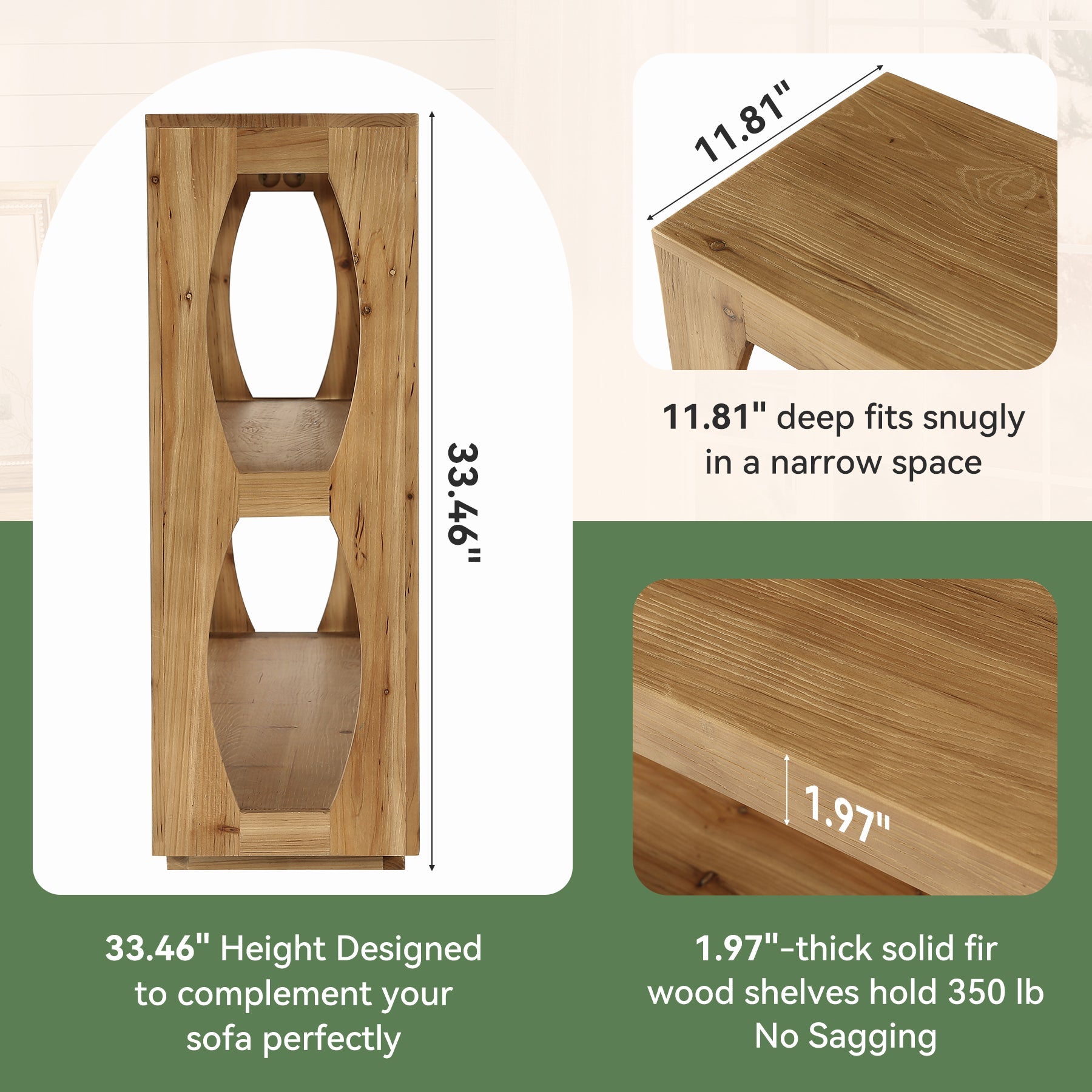 160 cm Houten Consoletafel met 3-Laags Opbergruimte, Lange Smalle Landelijke Tafel