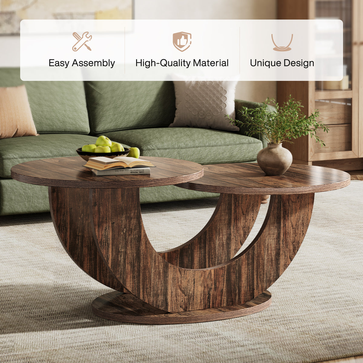 Tribesigns Moderne Salontafel Met U-Frame, Ronde Tafel In Eikenlook