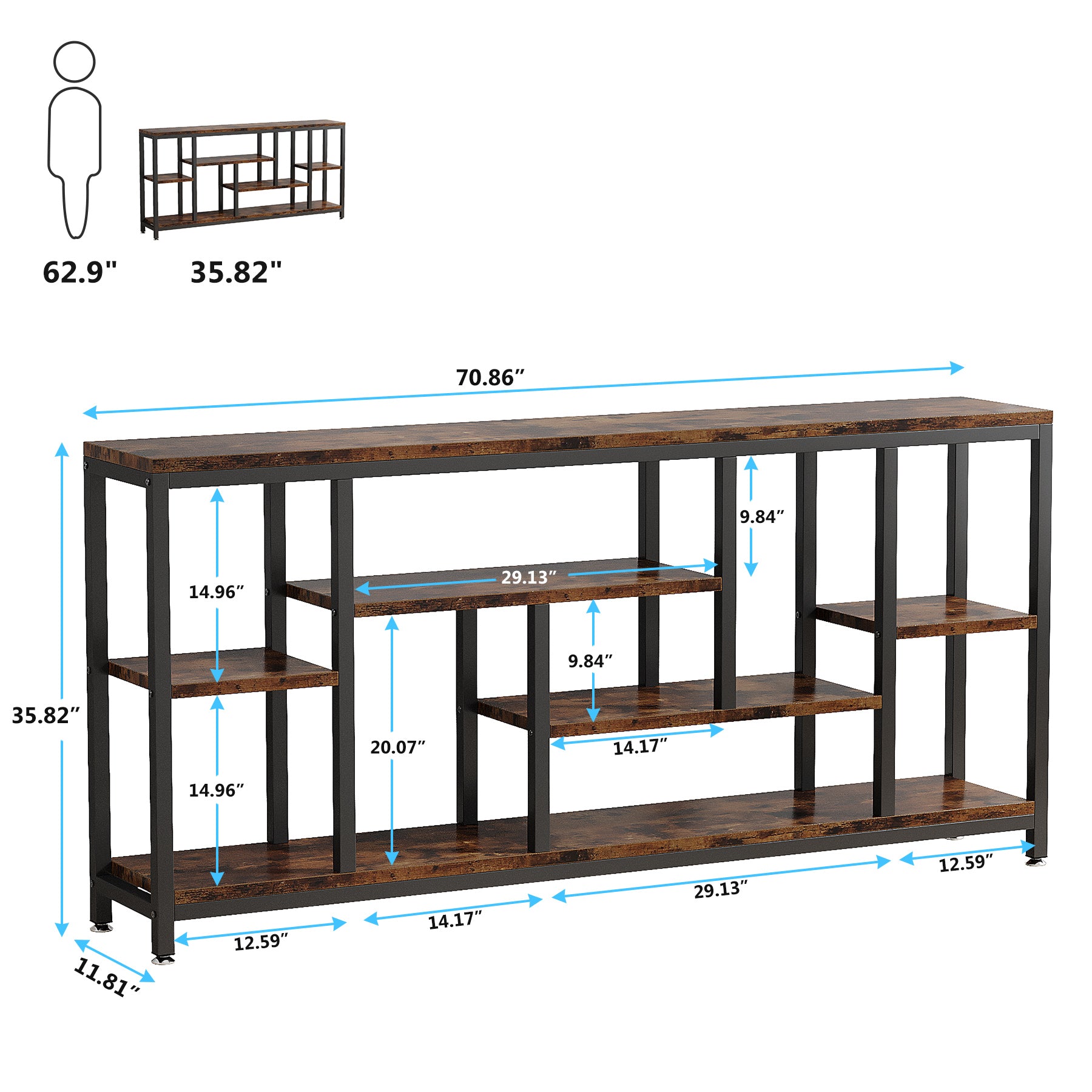 180 x 30 cm Tribesigns industriële consoletafel met 3-laagse opbergruimte, smalle sidetable achter de bank voor hal woonkamer en entree