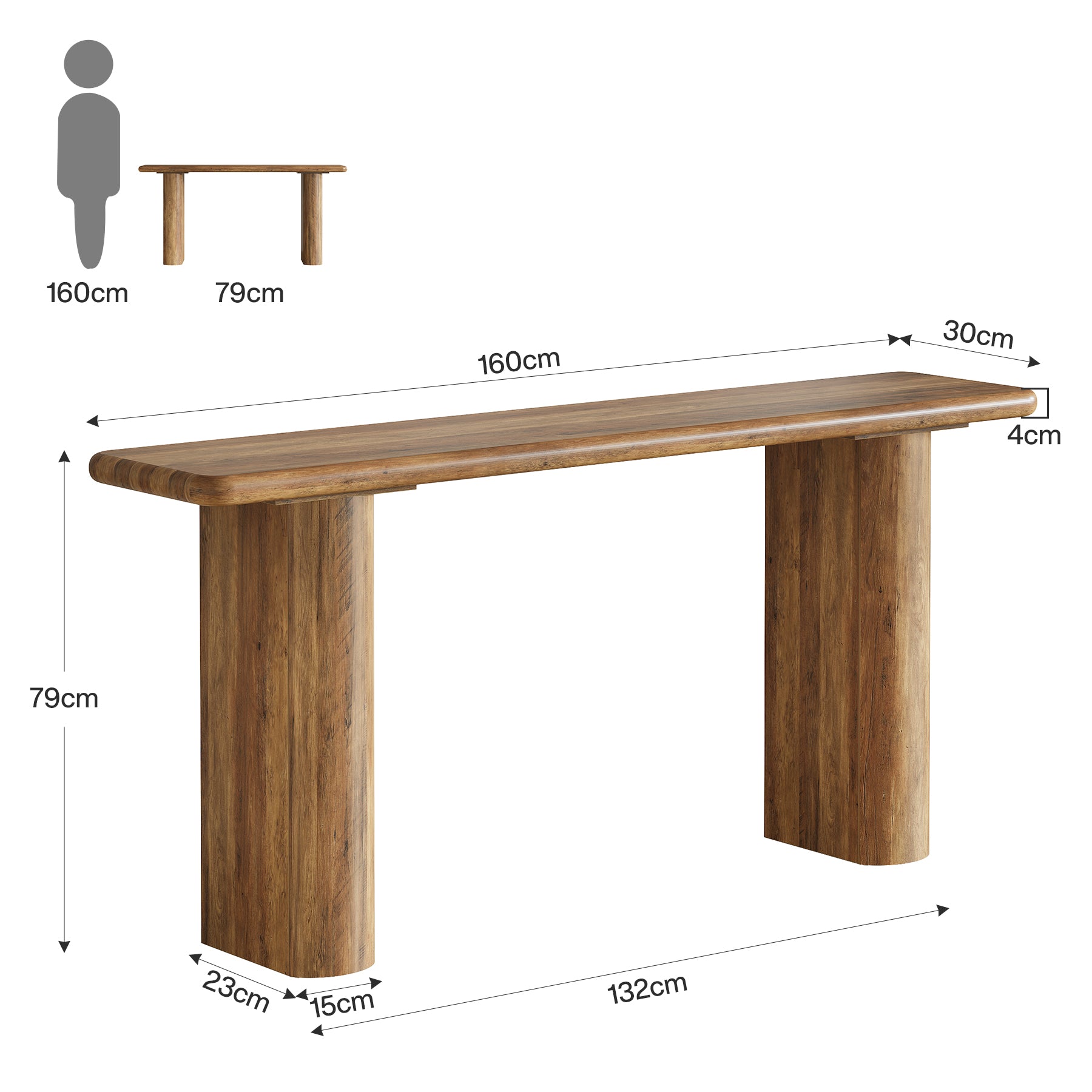 160 cm Industriële Consoletafel, Landelijke Houten Banktafel voor Hal en Woonkamer
