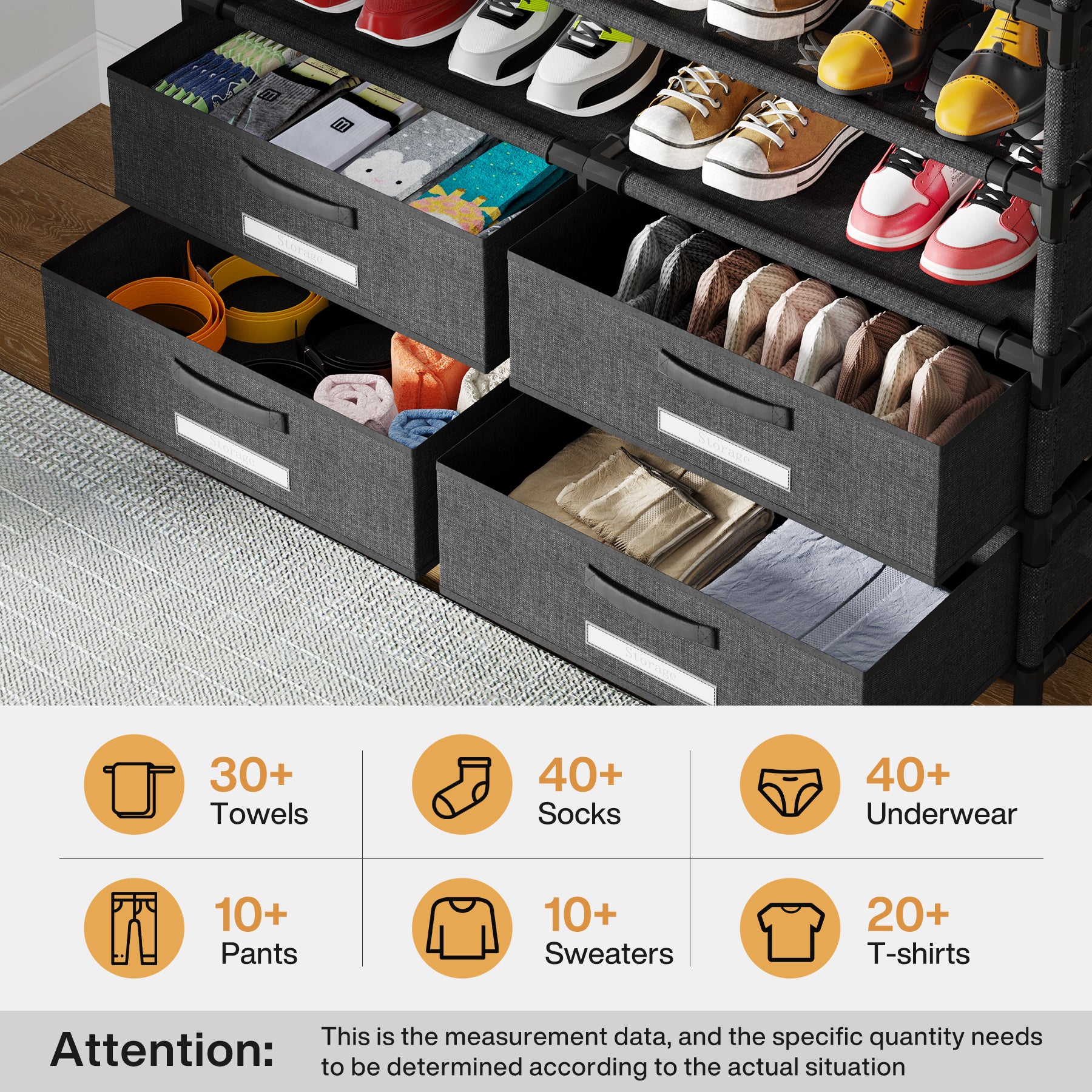 Tribesigns 10-Tier Schoenenrek met 4 Lades, Staand Organisator voor 32 Paar Schoenen