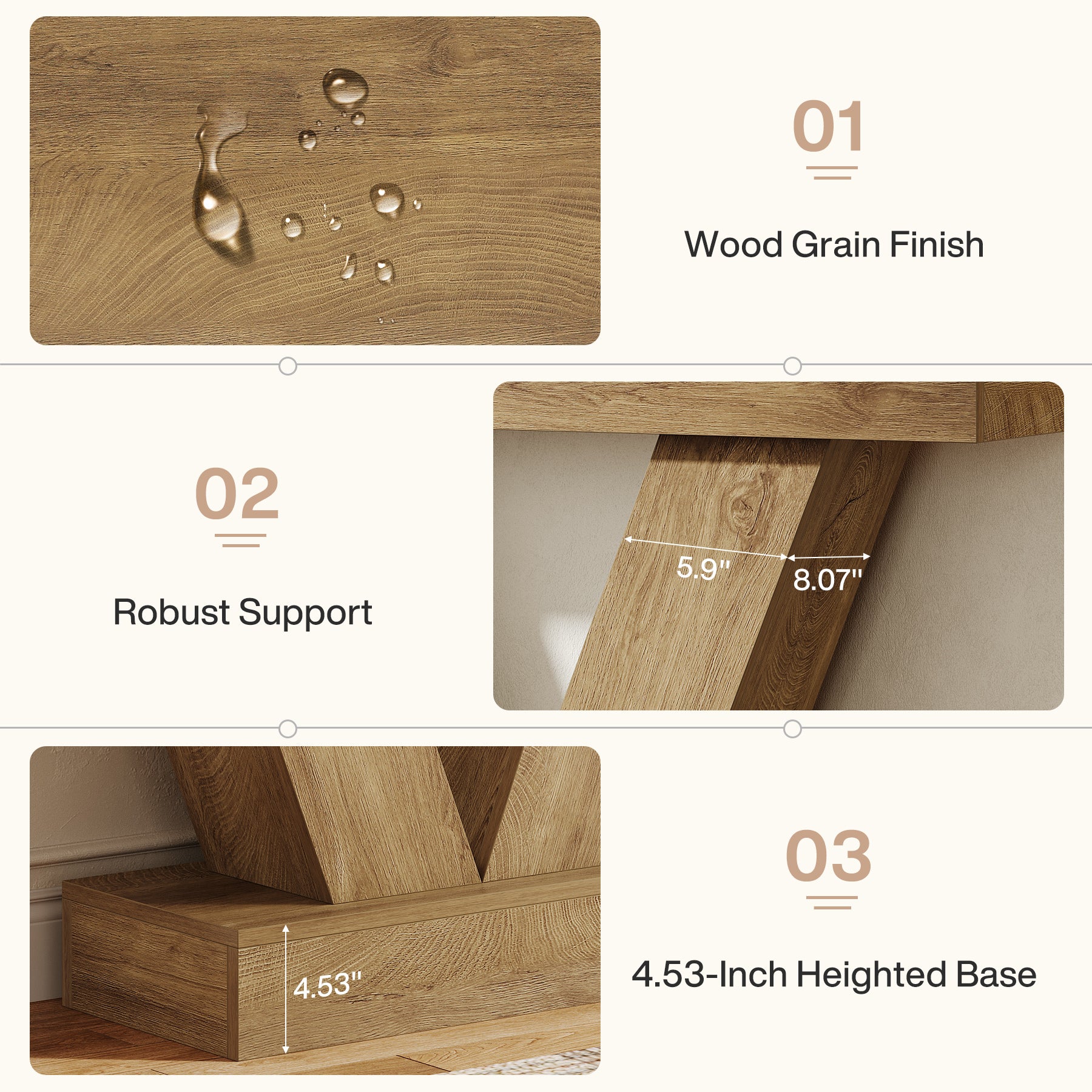 105 cm Consoletafel met V-vormige Poten, Smalle Haltafel voor Woonkamer en Entree in Bruin