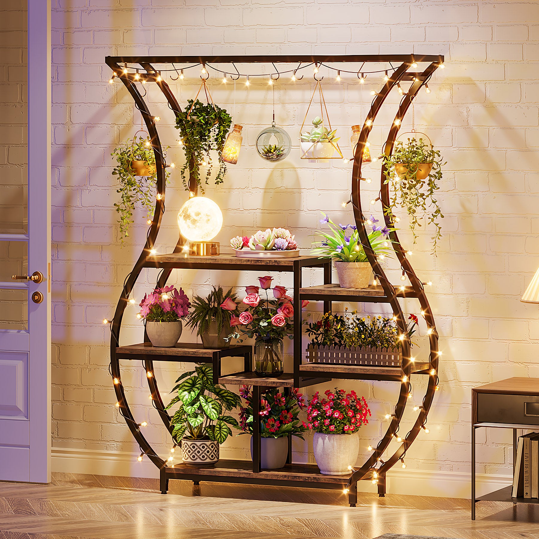 180 cm Tribesigns Plantenrek, 6-Tier Metaal Rek met 10 Haken voor Binnen