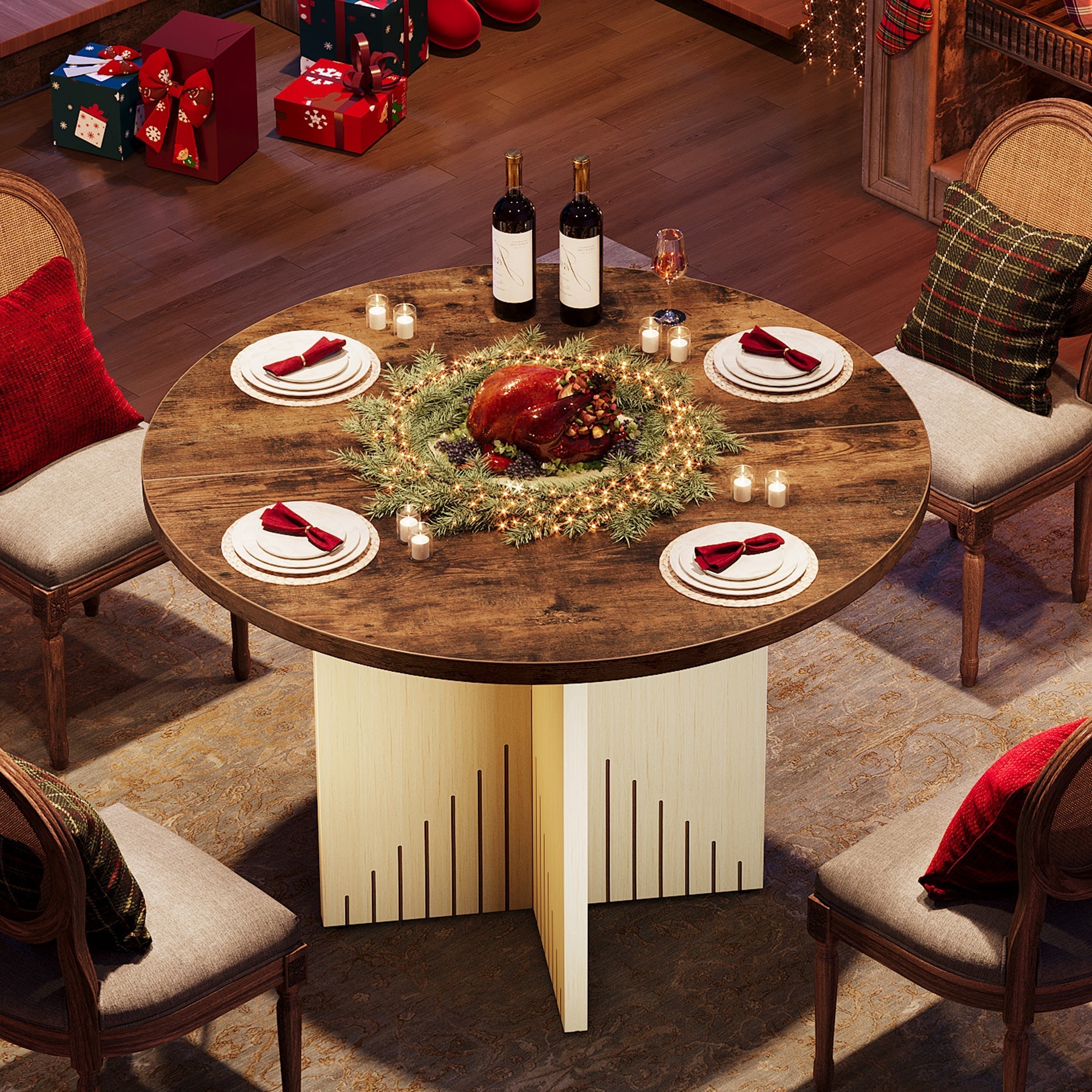 100 cm Ronde Eettafel, Vierpersoons Houten Tafel voor Keuken en Woonkamer