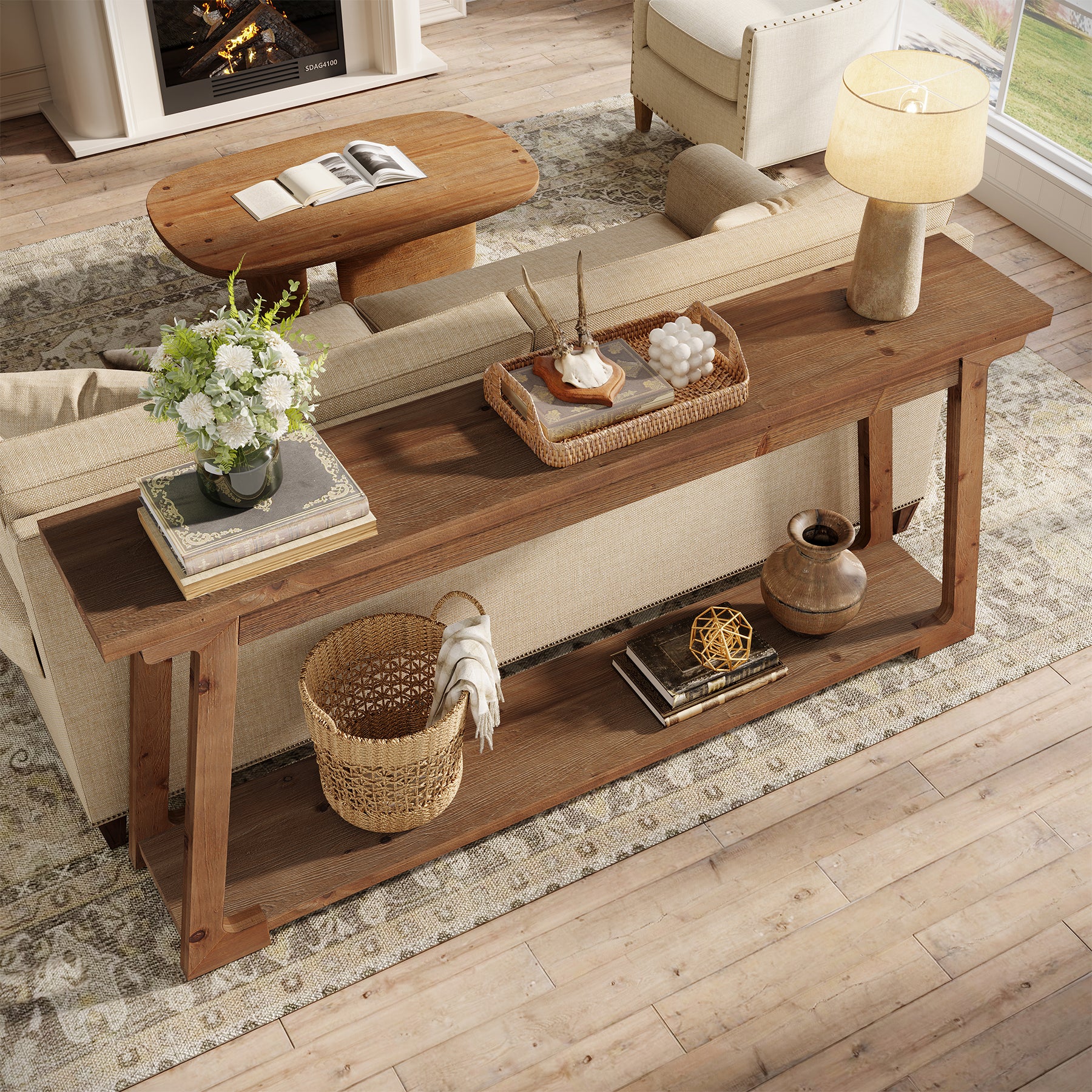 Tribesigns 160 cm Lange Consoletafel, 2-Laags Houten Banktafel