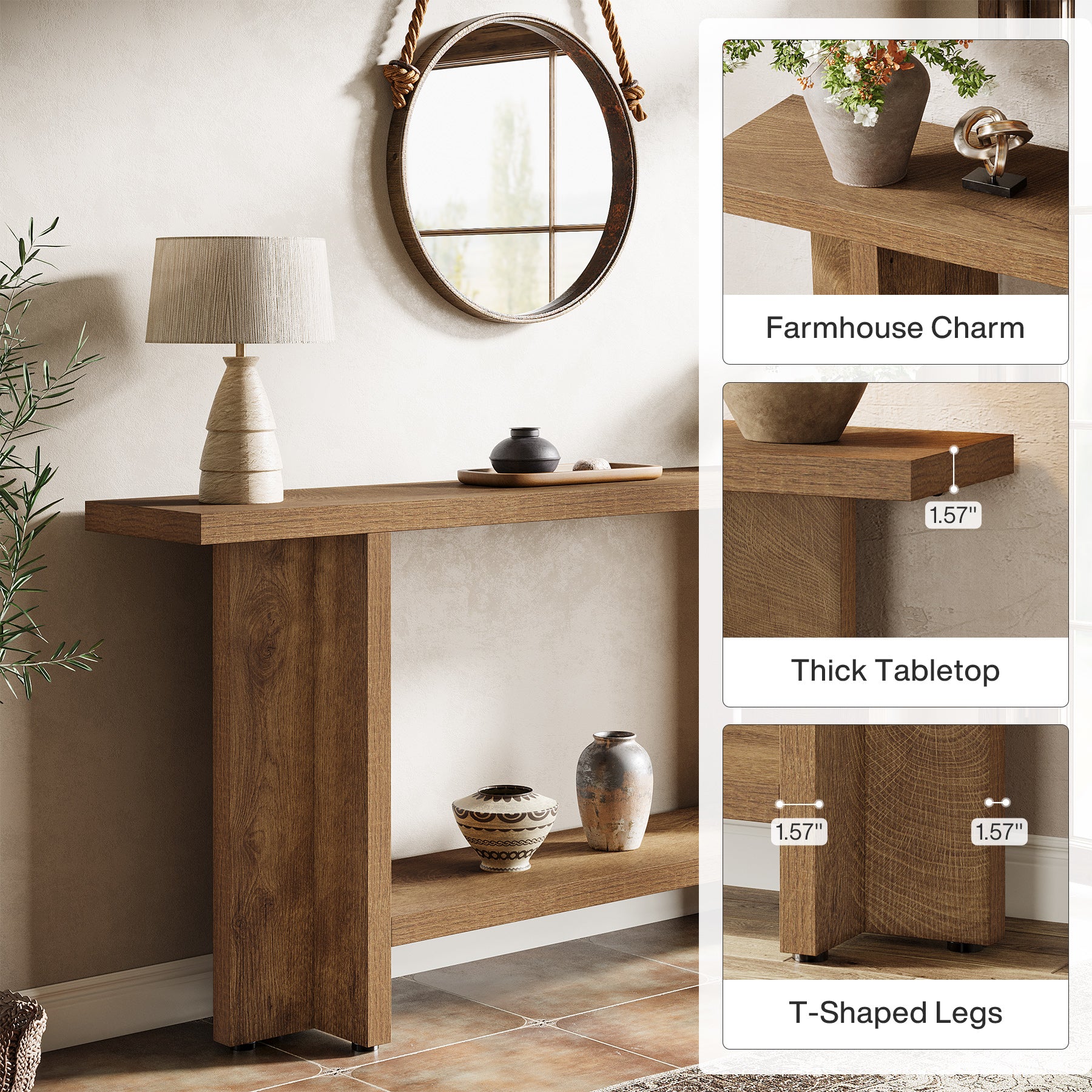 Smal Design Console Meubel, 150 cm Lange Tafel met Plank voor Entree en Woonkamer
