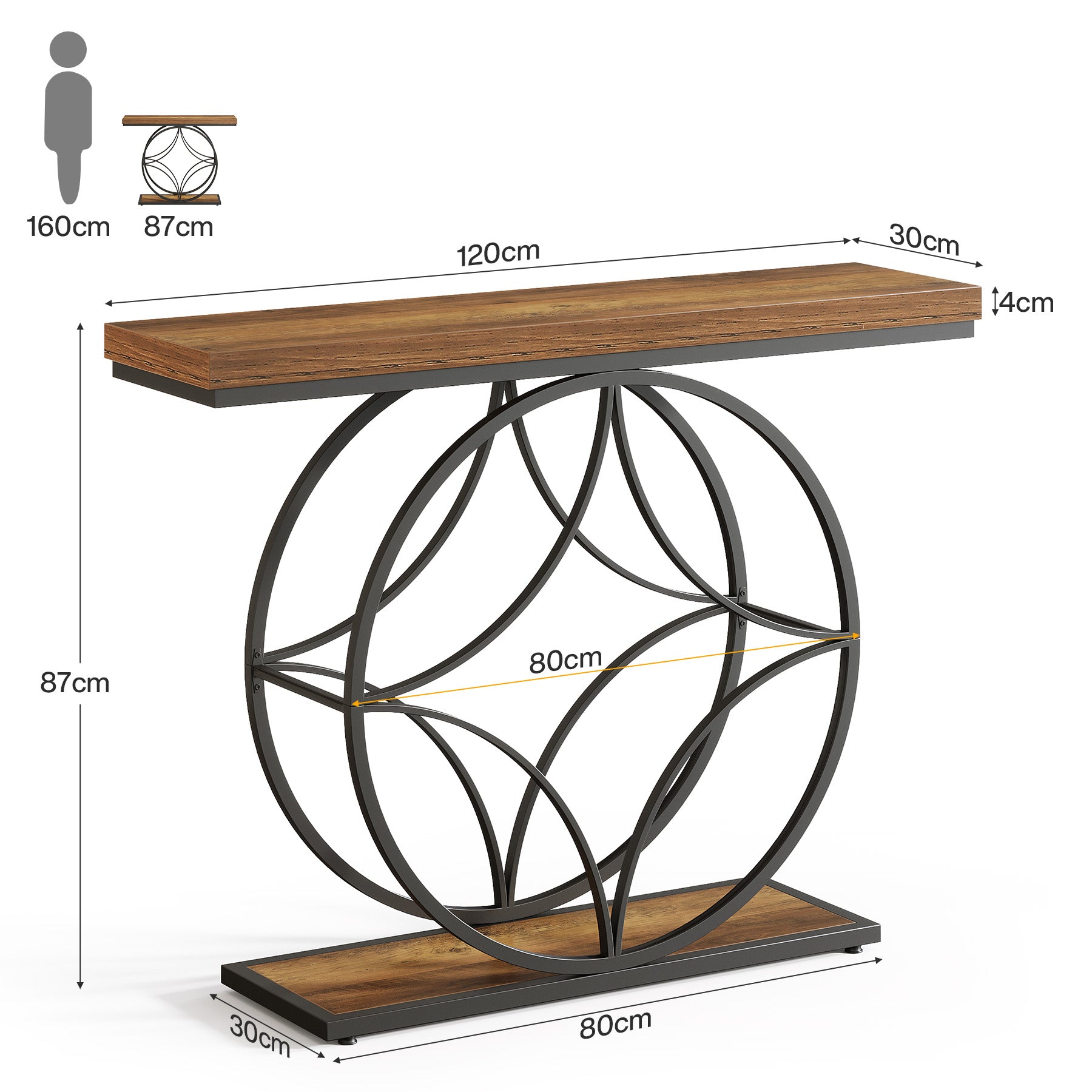 120 cm Industriële Consoletafel met 2 Niveaus Opslag, Smalle Haltafel Bruin