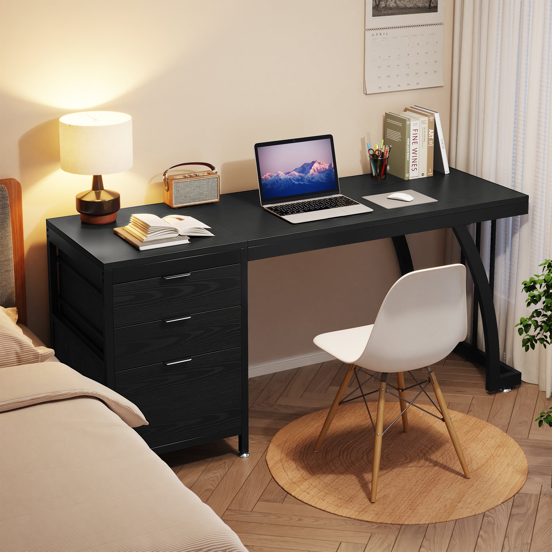 150 cm Computertafel, Industrieel Bureau Met 3 Ombouwbare Laden in Rustiek Bruin