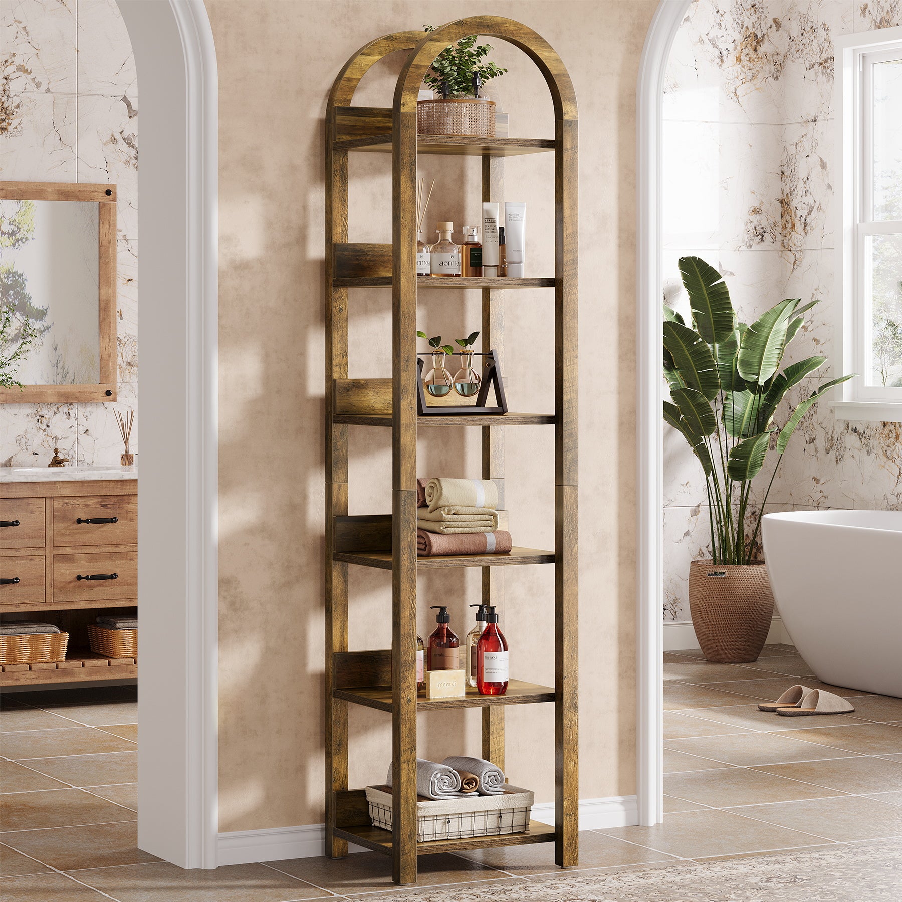 Smal Boekenrek van 180 cm met 6 Lagen in Rustiek Bruin