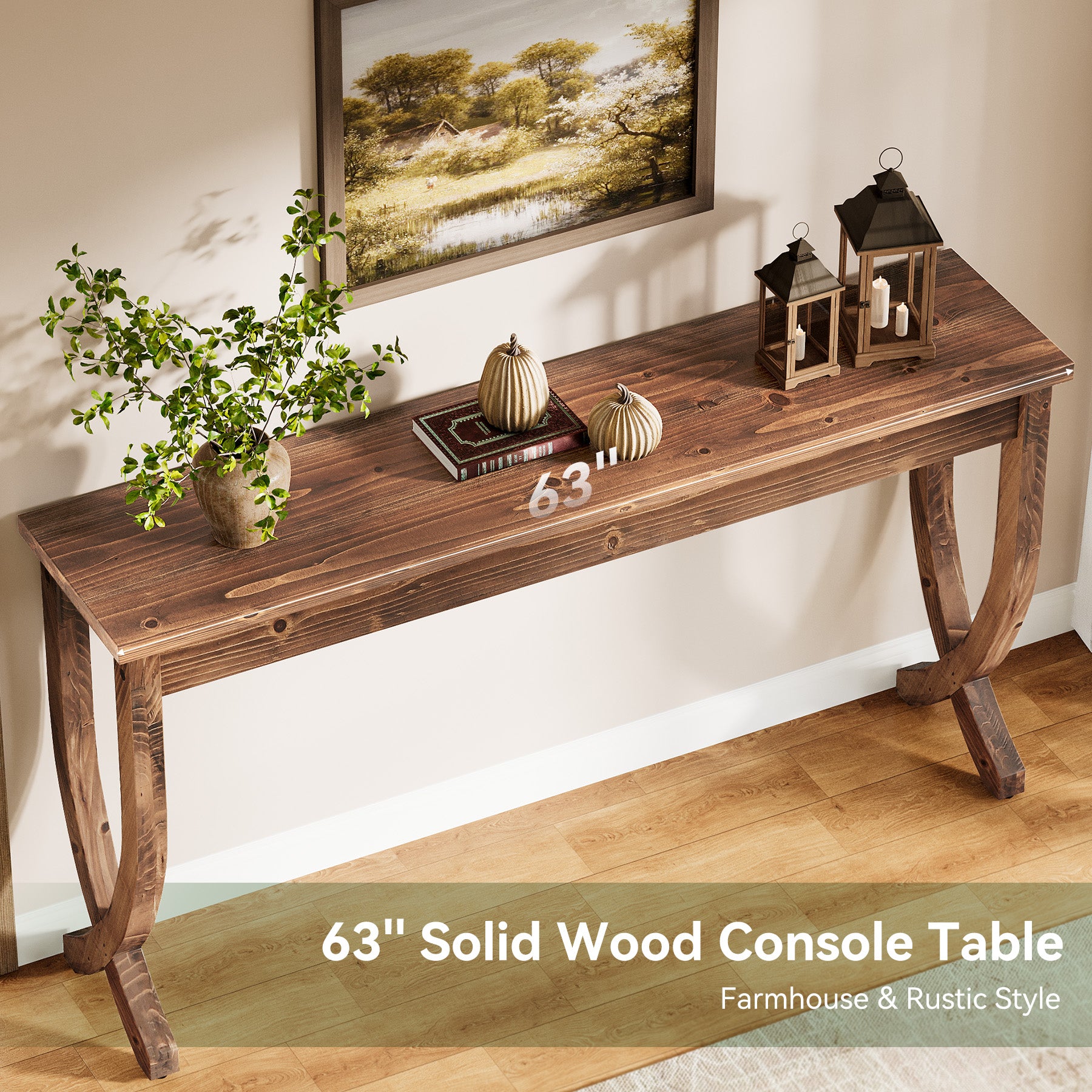 160 cm Massief Houten Consoletafel in Landelijke Stijl, Lange Haltafel voor Woonkamer
