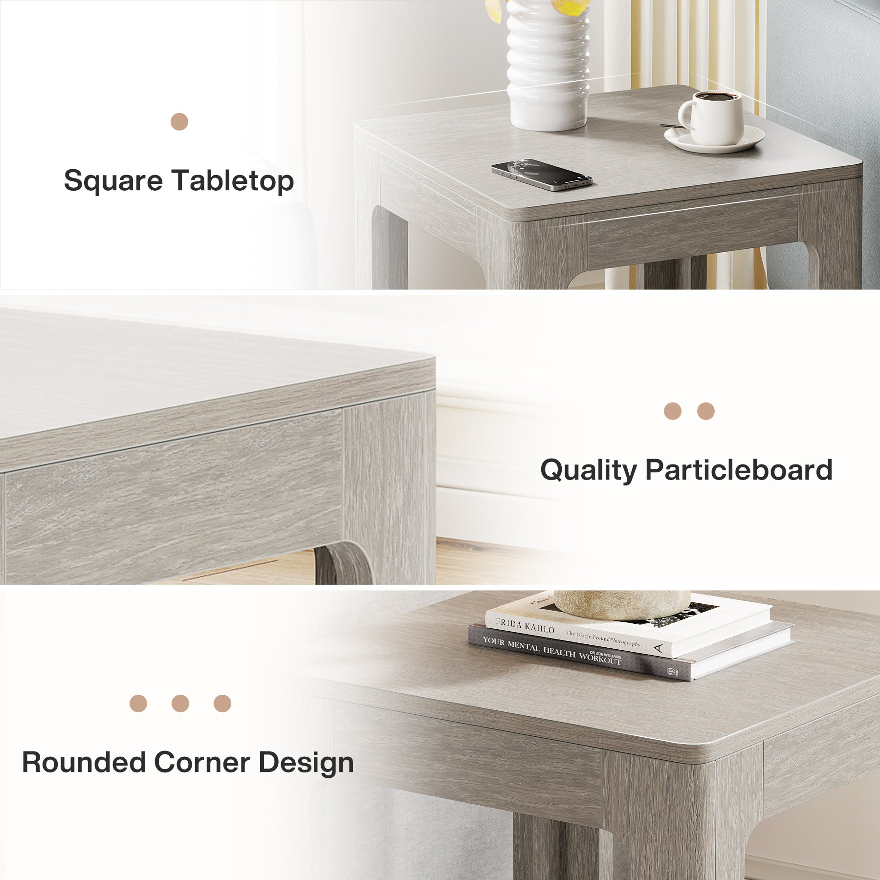 55 cm Tribesigns Bijzettafel, Tweedelige Nachtkast in Landelijke Stijl voor Woonkamer