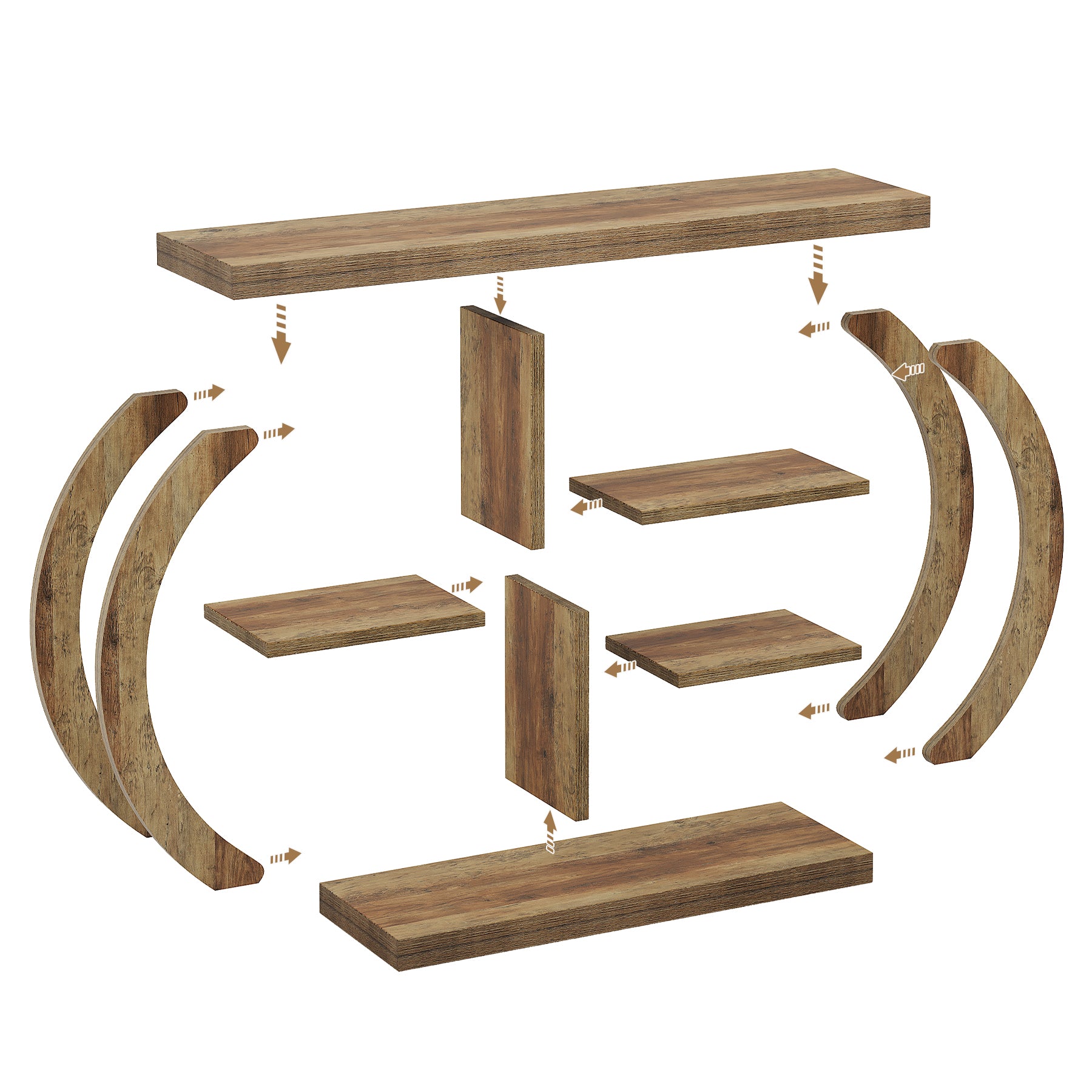 108 cm Houten Consoletafel met 4 Lagen Opslag en Cirkelvormige Basis