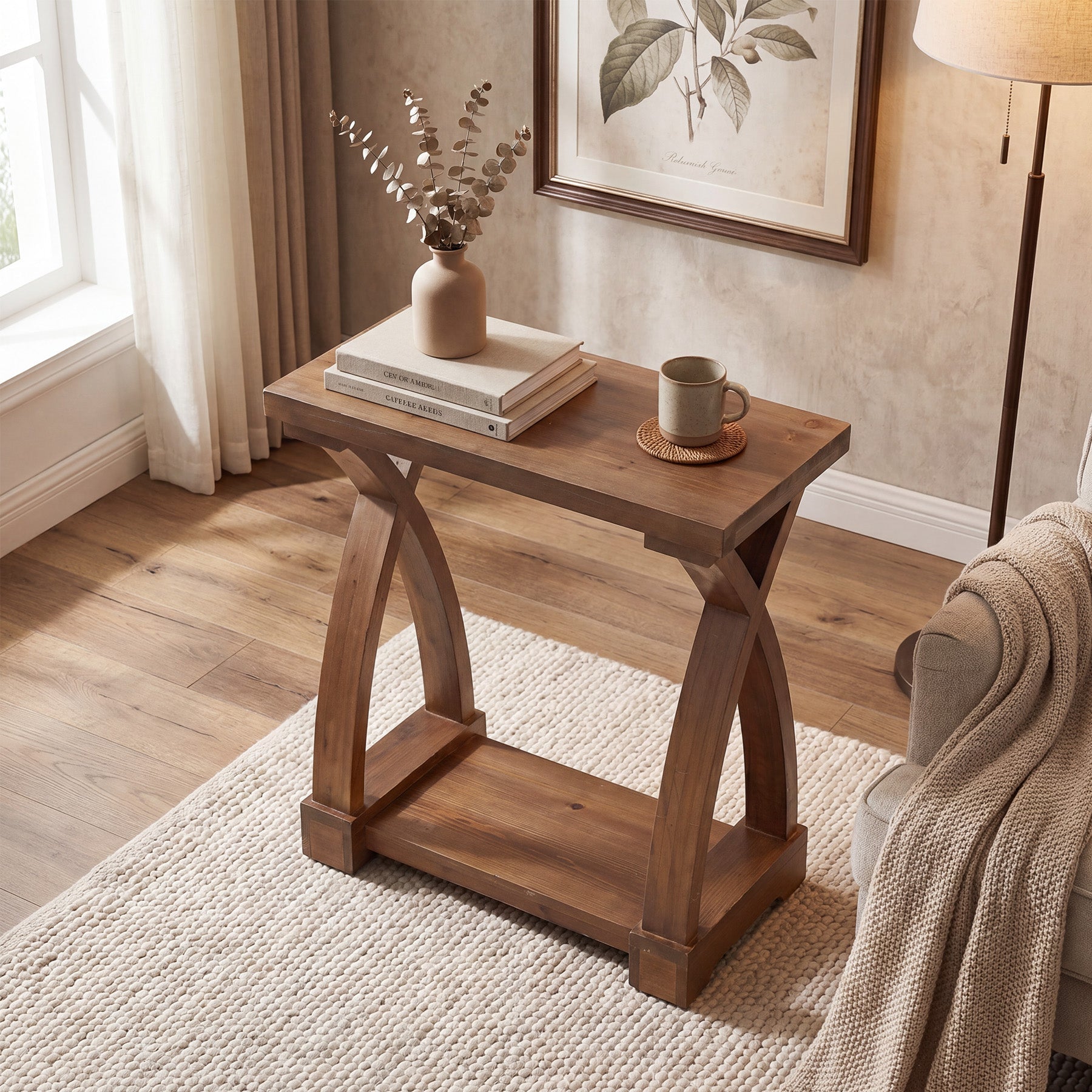 Tribesigns massief houten bijzettafel met 2 opbergplanken, smal houten nachtkastje voor woonkamer en slaapkamer