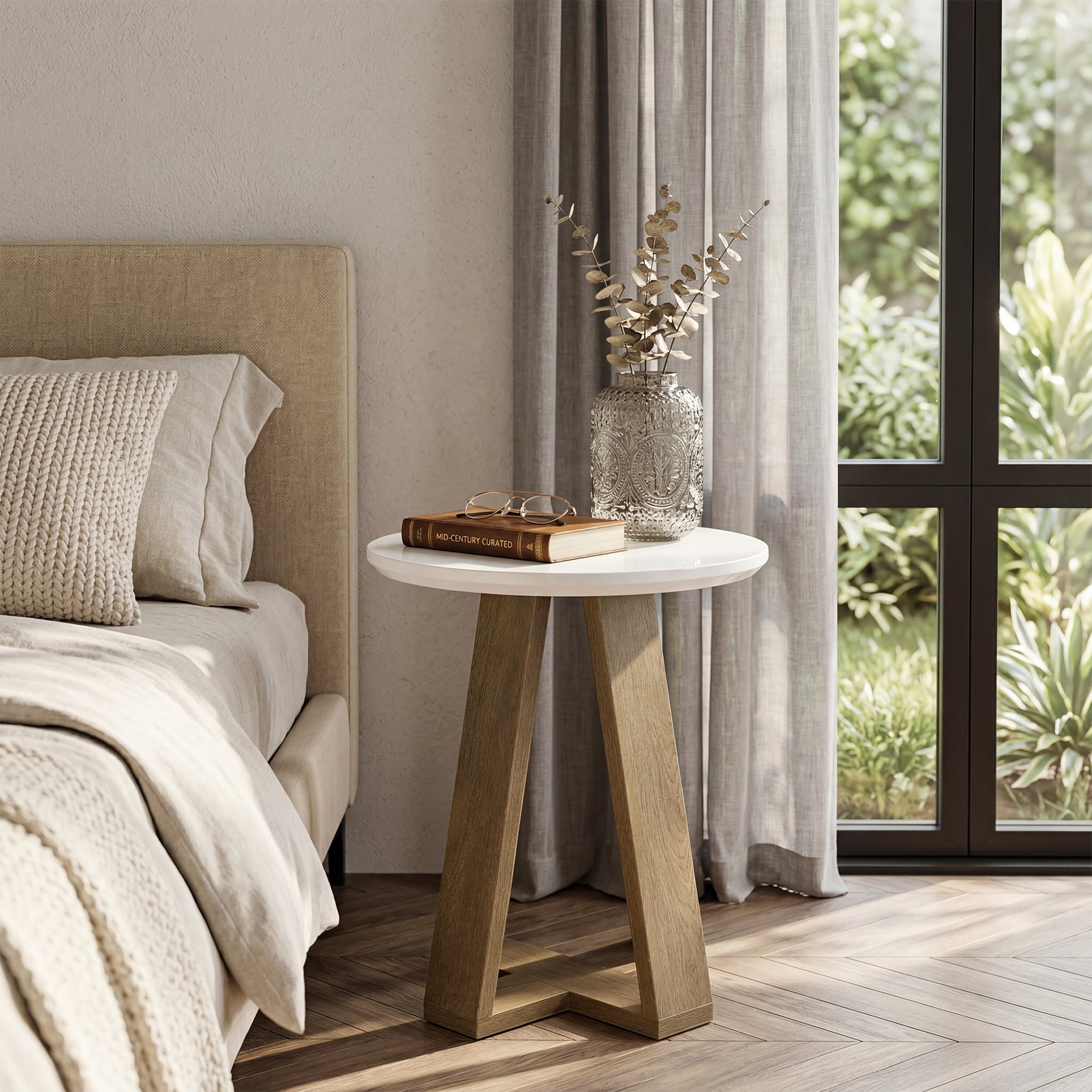 60 cm Ronde Bijzettafel, Moderne Accenttafel voor Woonkamer en Slaapkamer