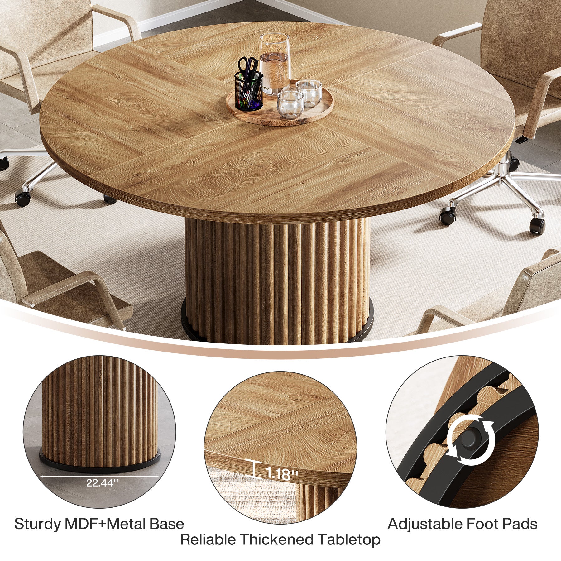 120 cm Zwart Ronde Conferentietafel, Stabiel Bureau voor 4-6 Personen