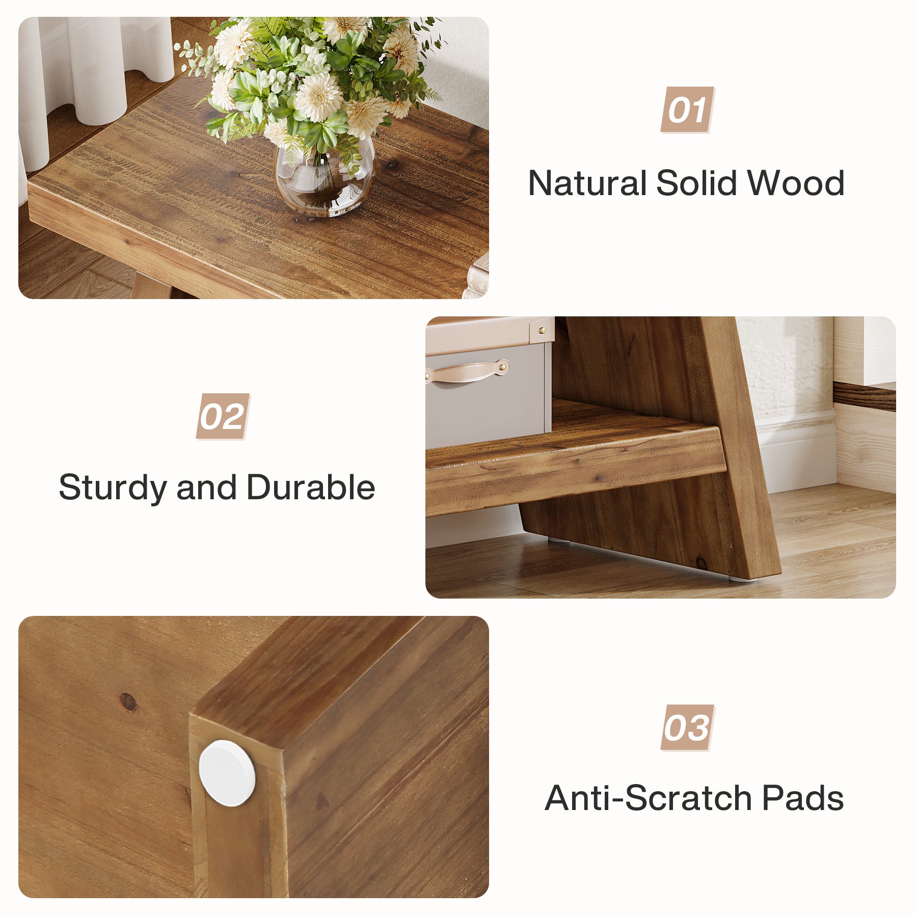 120 cm Massief Houten Schoenenbank in Rustiek Bruin