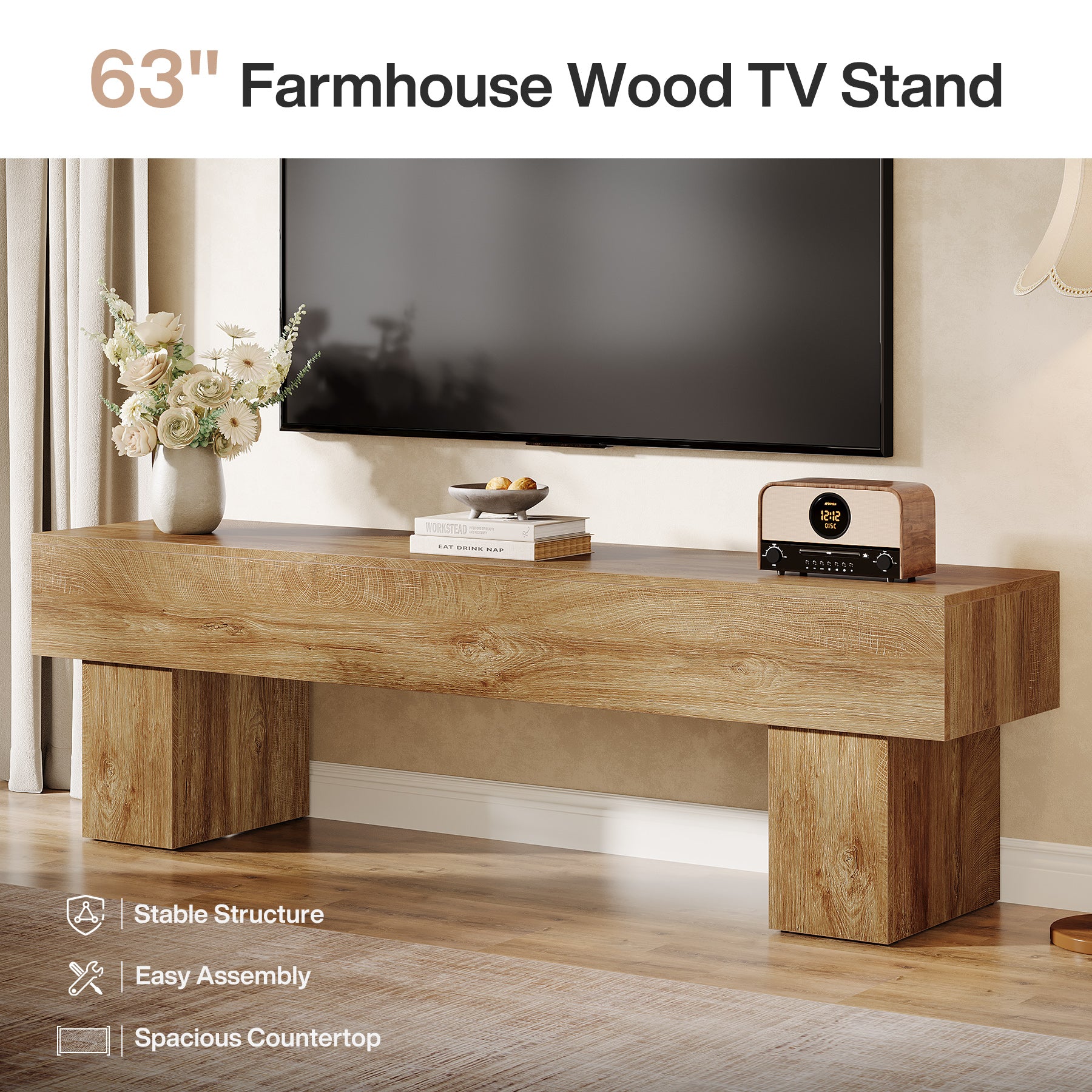 Tribesigns 160 cm TV-meubel, Farmhouse Entertainment Center voor Woonkamer en TV